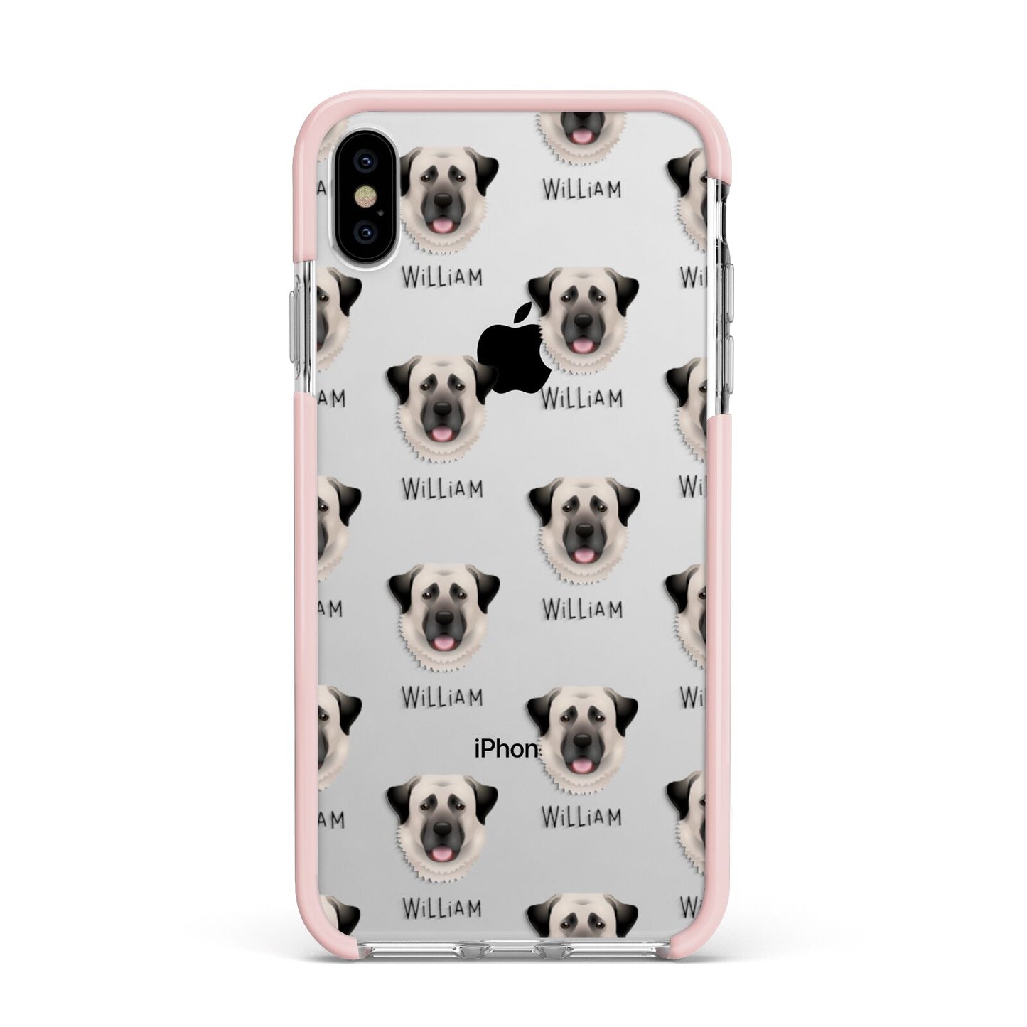 Anatolian Shepherd Dog Icon with Name Apple iPhone Xs Max Impact Case Pink Edge on Silver Phone