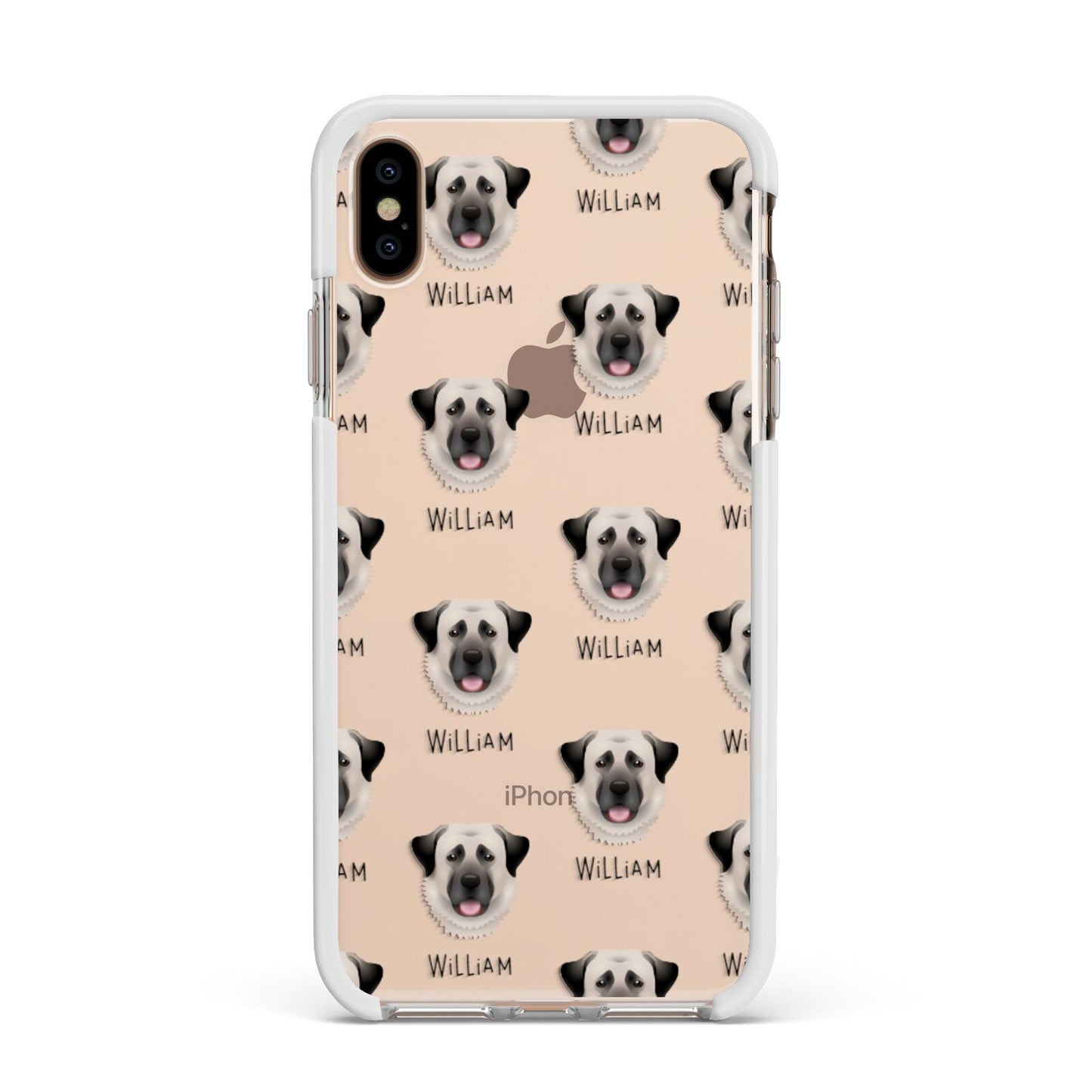 Anatolian Shepherd Dog Icon with Name Apple iPhone Xs Max Impact Case White Edge on Gold Phone