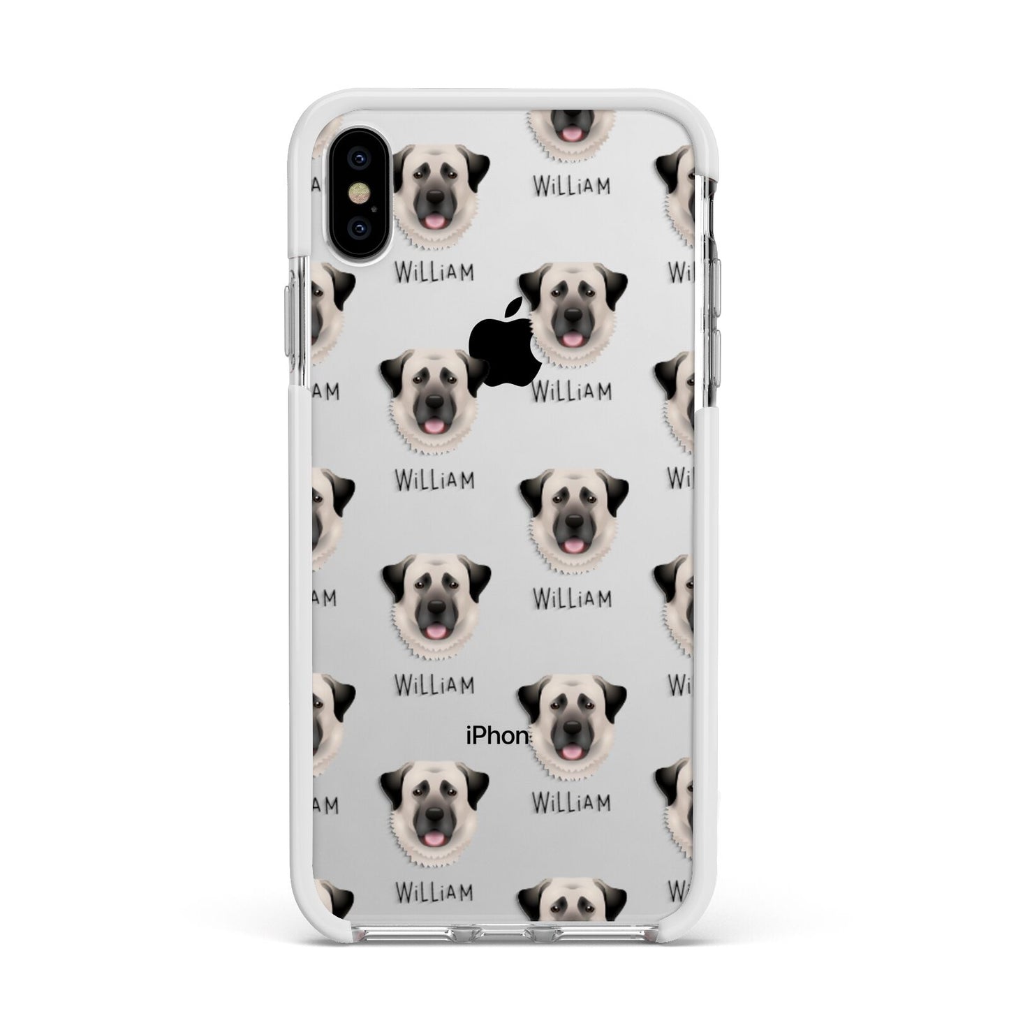 Anatolian Shepherd Dog Icon with Name Apple iPhone Xs Max Impact Case White Edge on Silver Phone