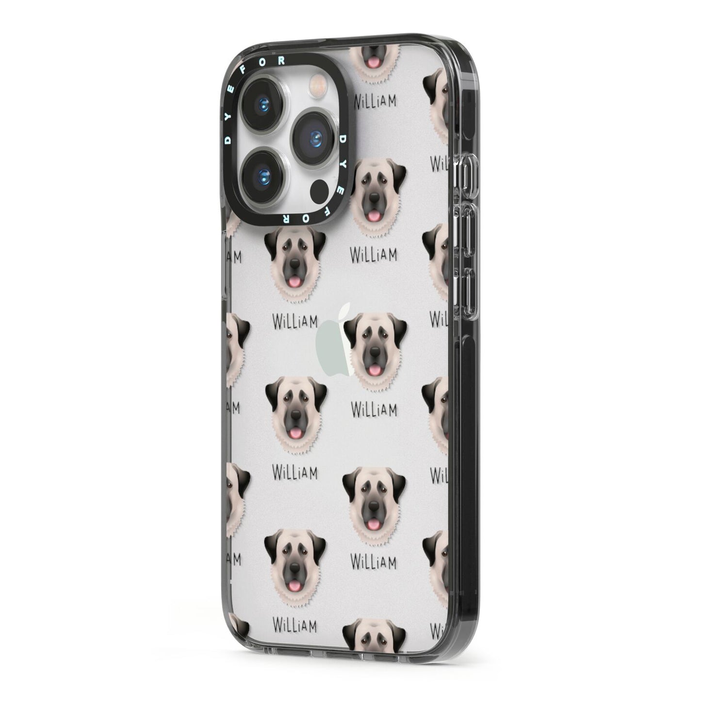 Anatolian Shepherd Dog Icon with Name iPhone 13 Pro Black Impact Case Side Angle on Silver phone