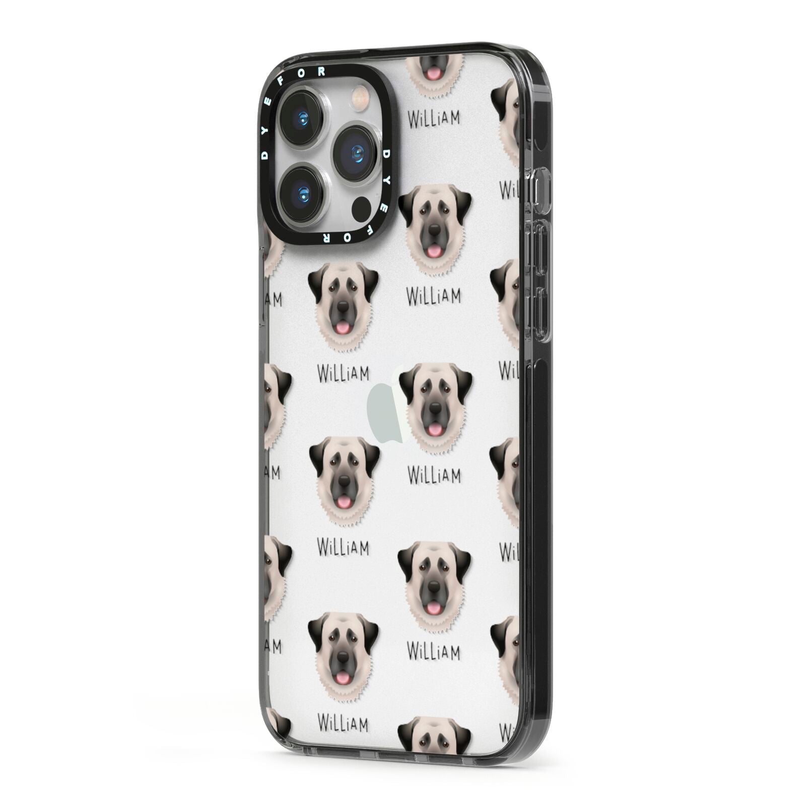 Anatolian Shepherd Dog Icon with Name iPhone 13 Pro Max Black Impact Case Side Angle on Silver phone