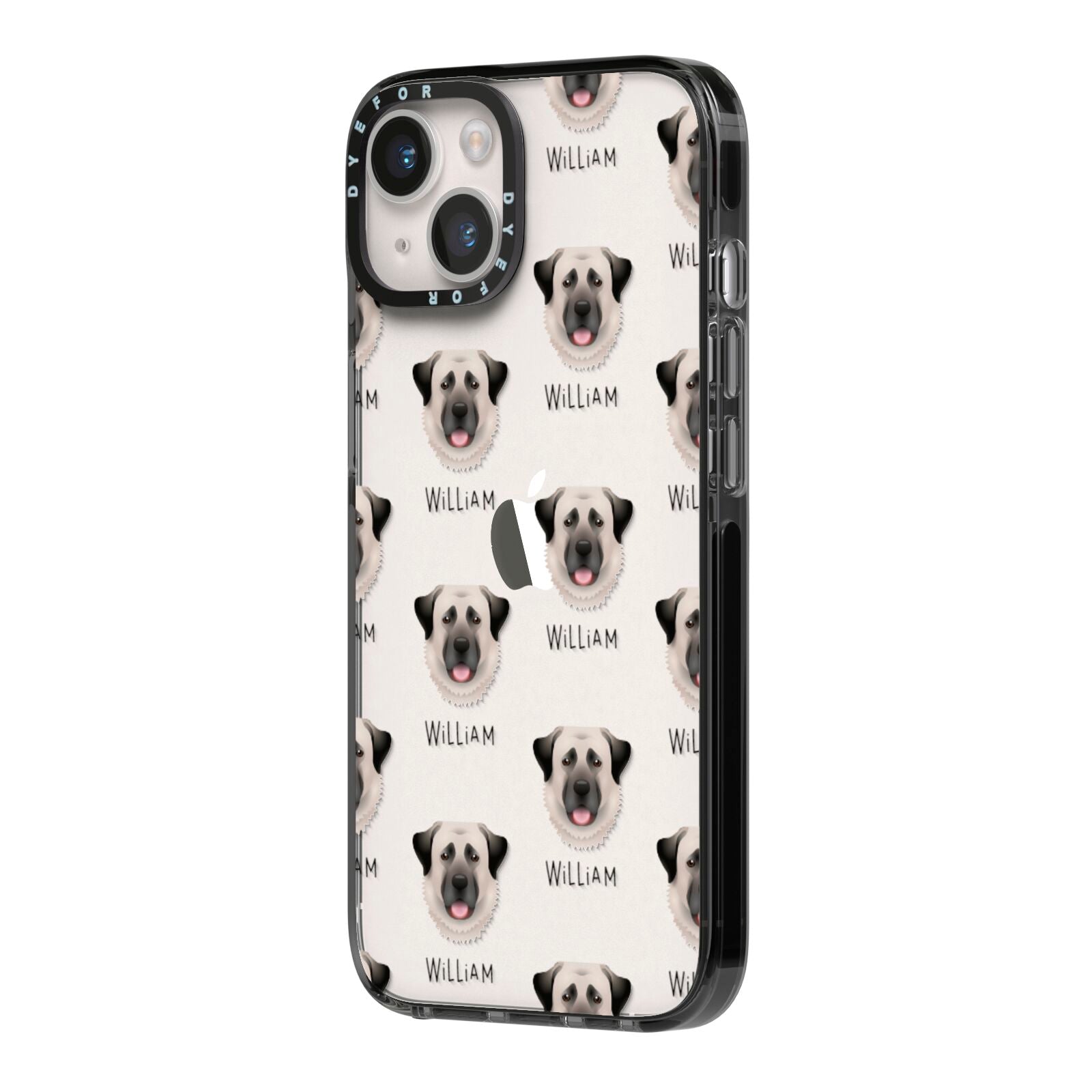 Anatolian Shepherd Dog Icon with Name iPhone 14 Black Impact Case Side Angle on Silver phone