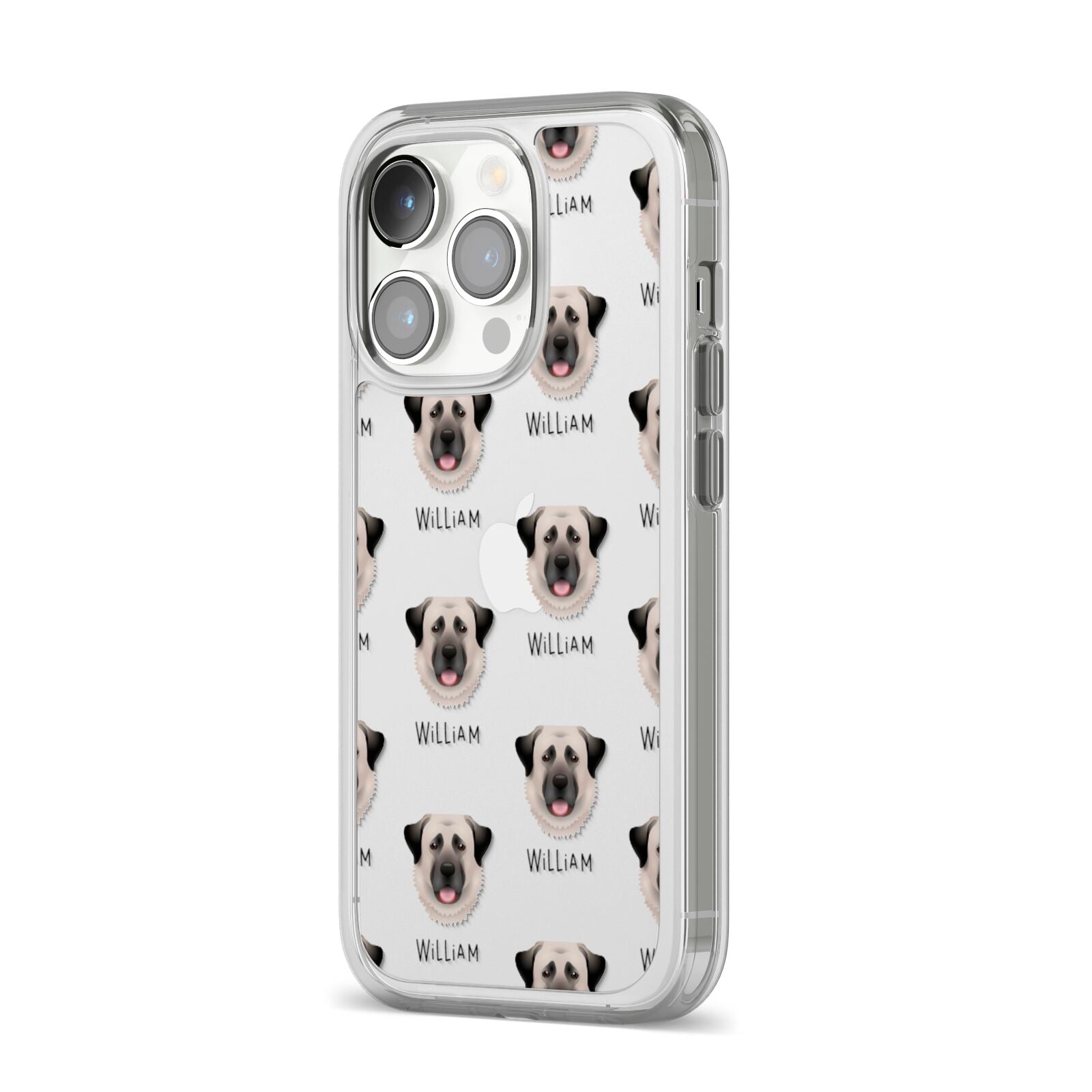 Anatolian Shepherd Dog Icon with Name iPhone 14 Pro Clear Tough Case Silver Angled Image