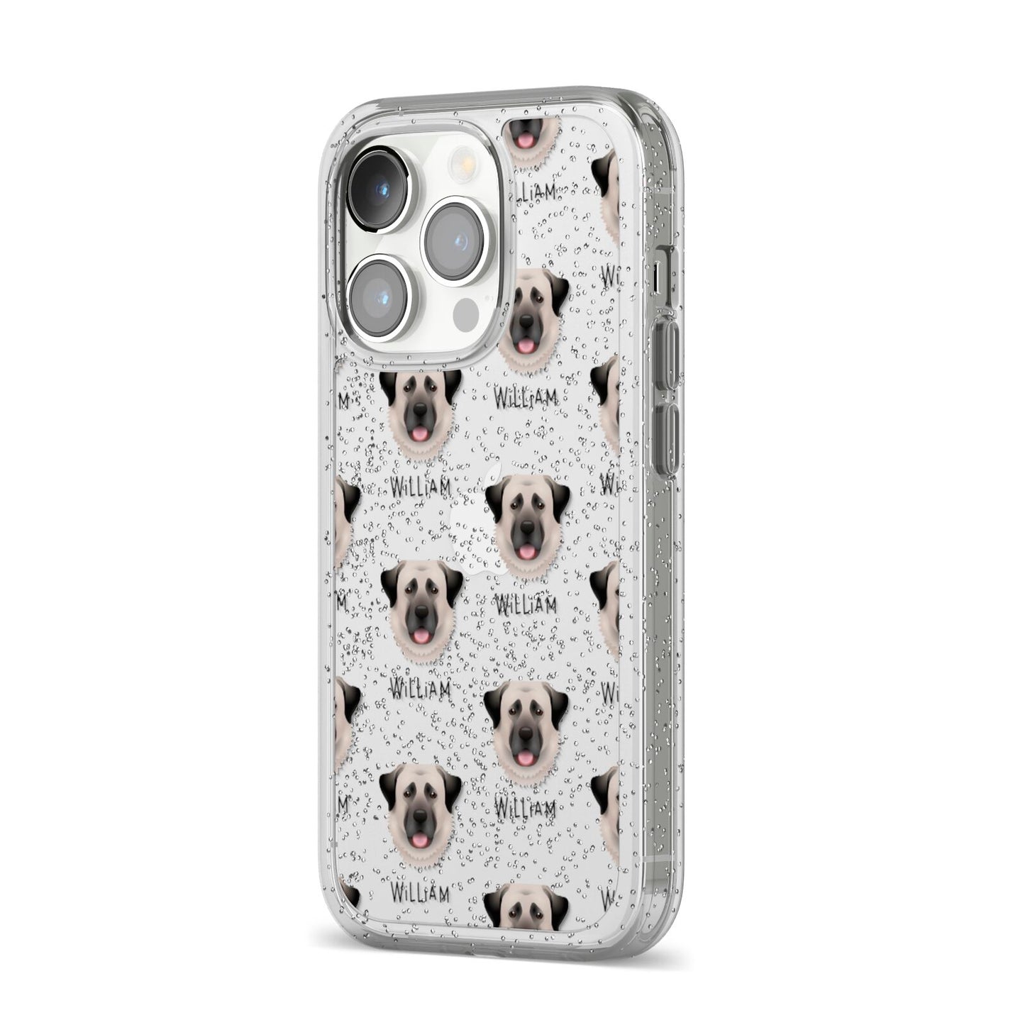 Anatolian Shepherd Dog Icon with Name iPhone 14 Pro Glitter Tough Case Silver Angled Image