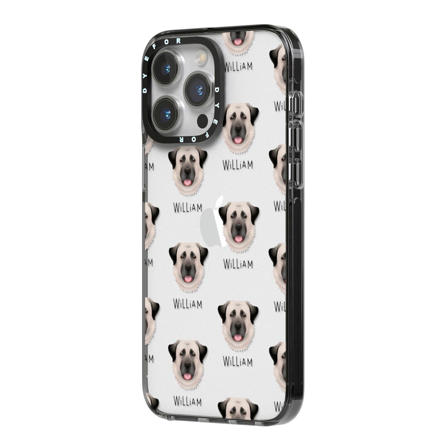 Anatolian Shepherd Dog Icon with Name iPhone 14 Pro Max Black Impact Case Side Angle on Silver phone