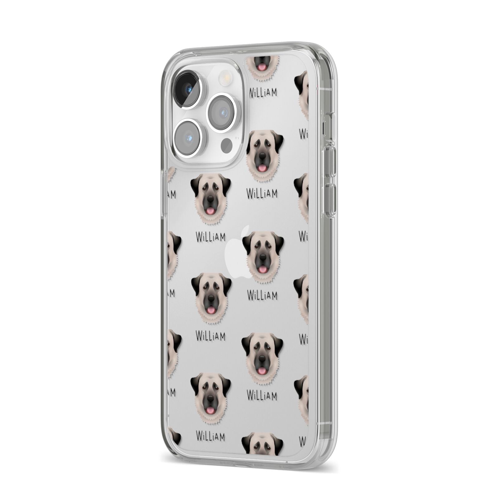 Anatolian Shepherd Dog Icon with Name iPhone 14 Pro Max Clear Tough Case Silver Angled Image