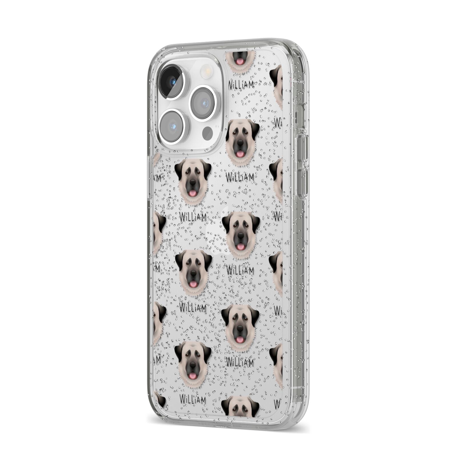 Anatolian Shepherd Dog Icon with Name iPhone 14 Pro Max Glitter Tough Case Silver Angled Image