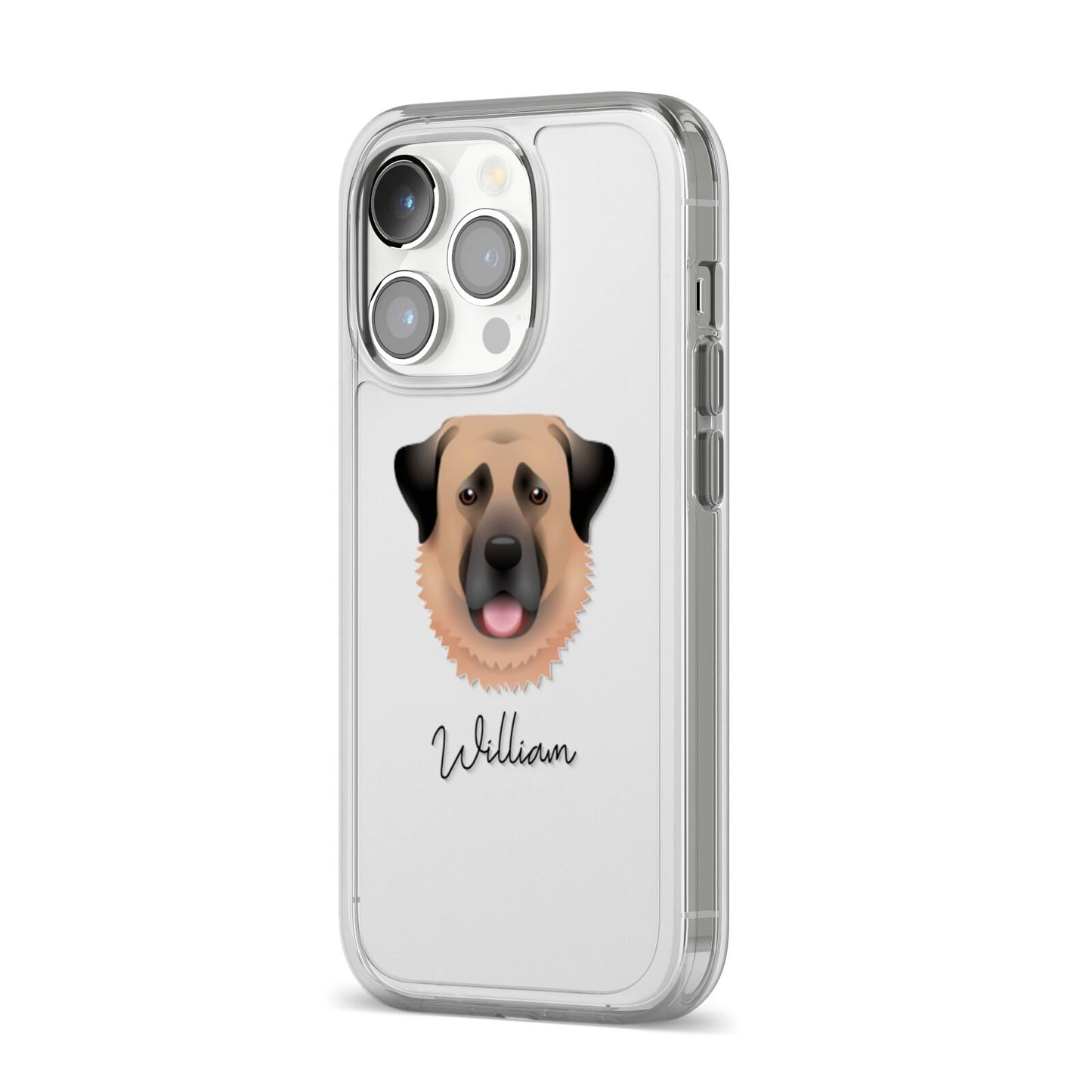 Anatolian Shepherd Dog Personalised iPhone 14 Pro Clear Tough Case Silver Angled Image