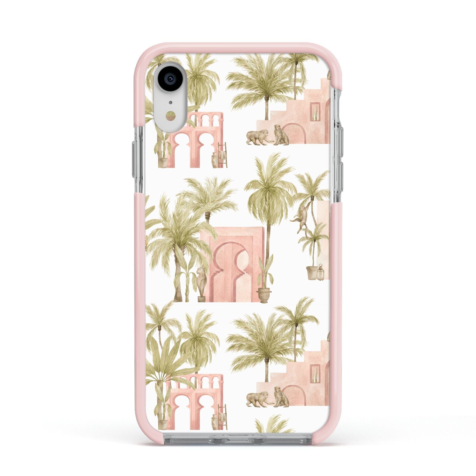 Ancient Palm Apple iPhone XR Impact Case Pink Edge on Silver Phone