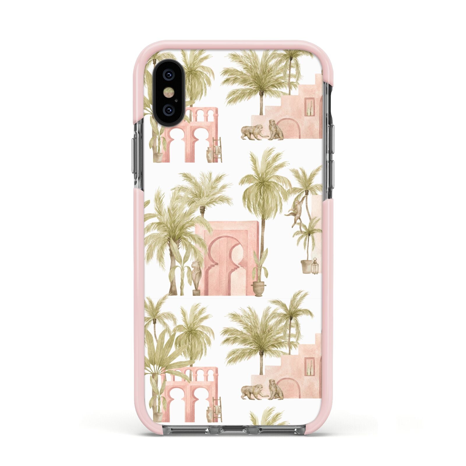 Ancient Palm Apple iPhone Xs Impact Case Pink Edge on Black Phone