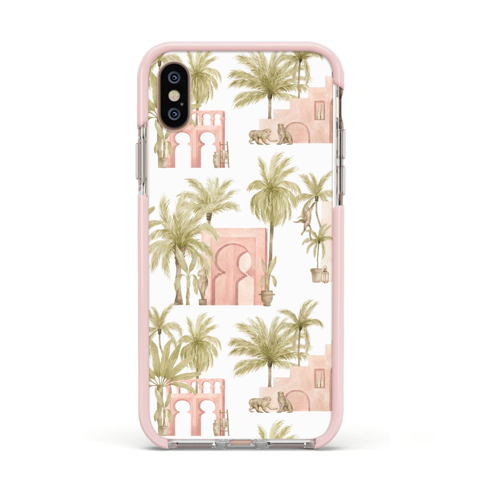 Ancient Palm Apple iPhone Xs Impact Case Pink Edge on Gold Phone