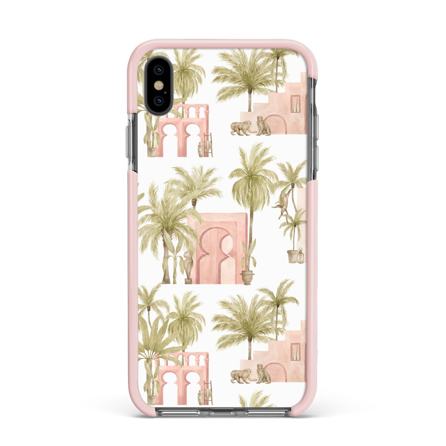 Ancient Palm Apple iPhone Xs Max Impact Case Pink Edge on Black Phone