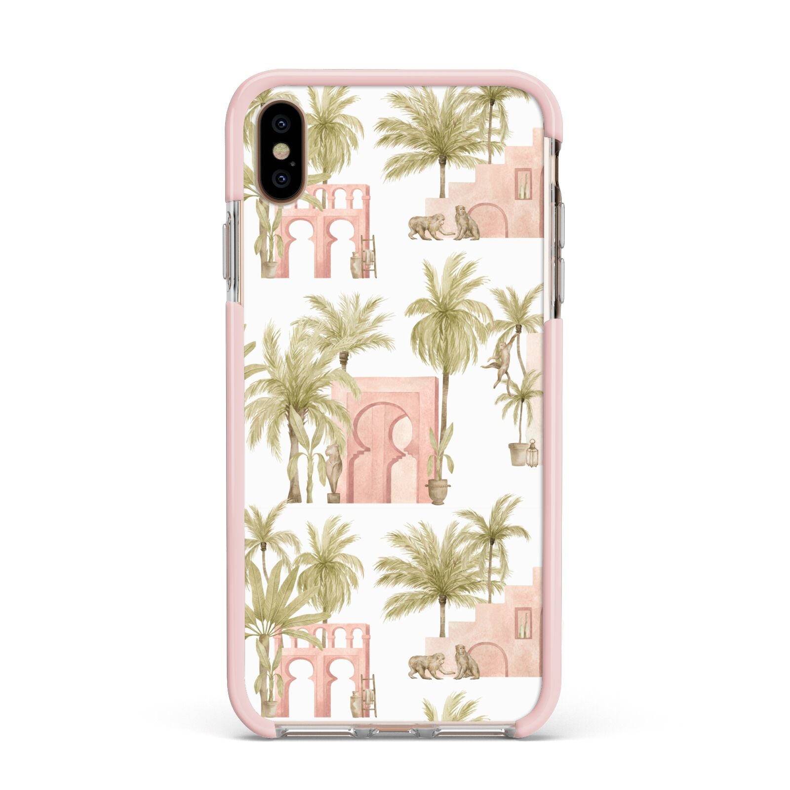 Ancient Palm Apple iPhone Xs Max Impact Case Pink Edge on Gold Phone