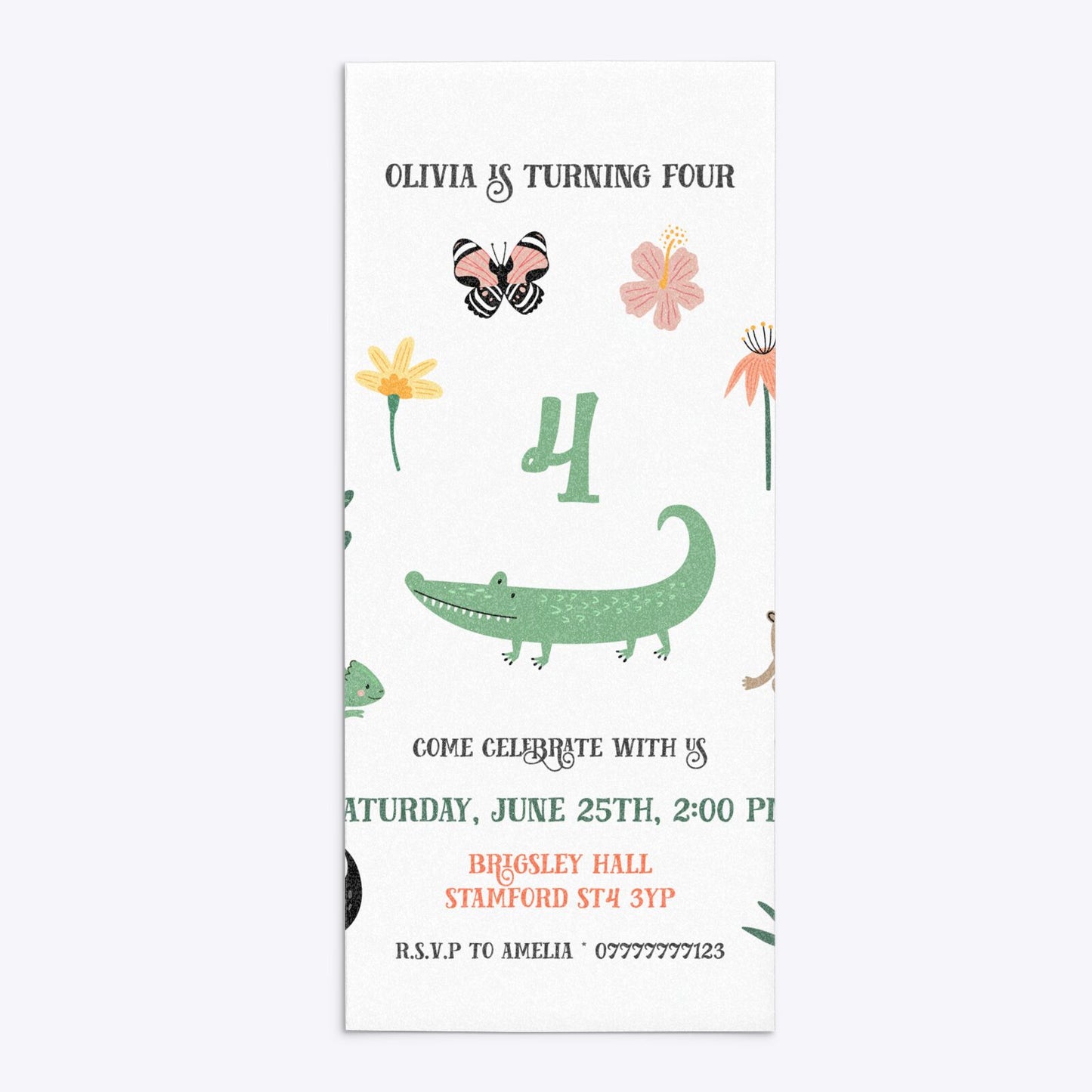 Animals Personalised Happy Birthday 4x9 Rectangle Invitation Glitter