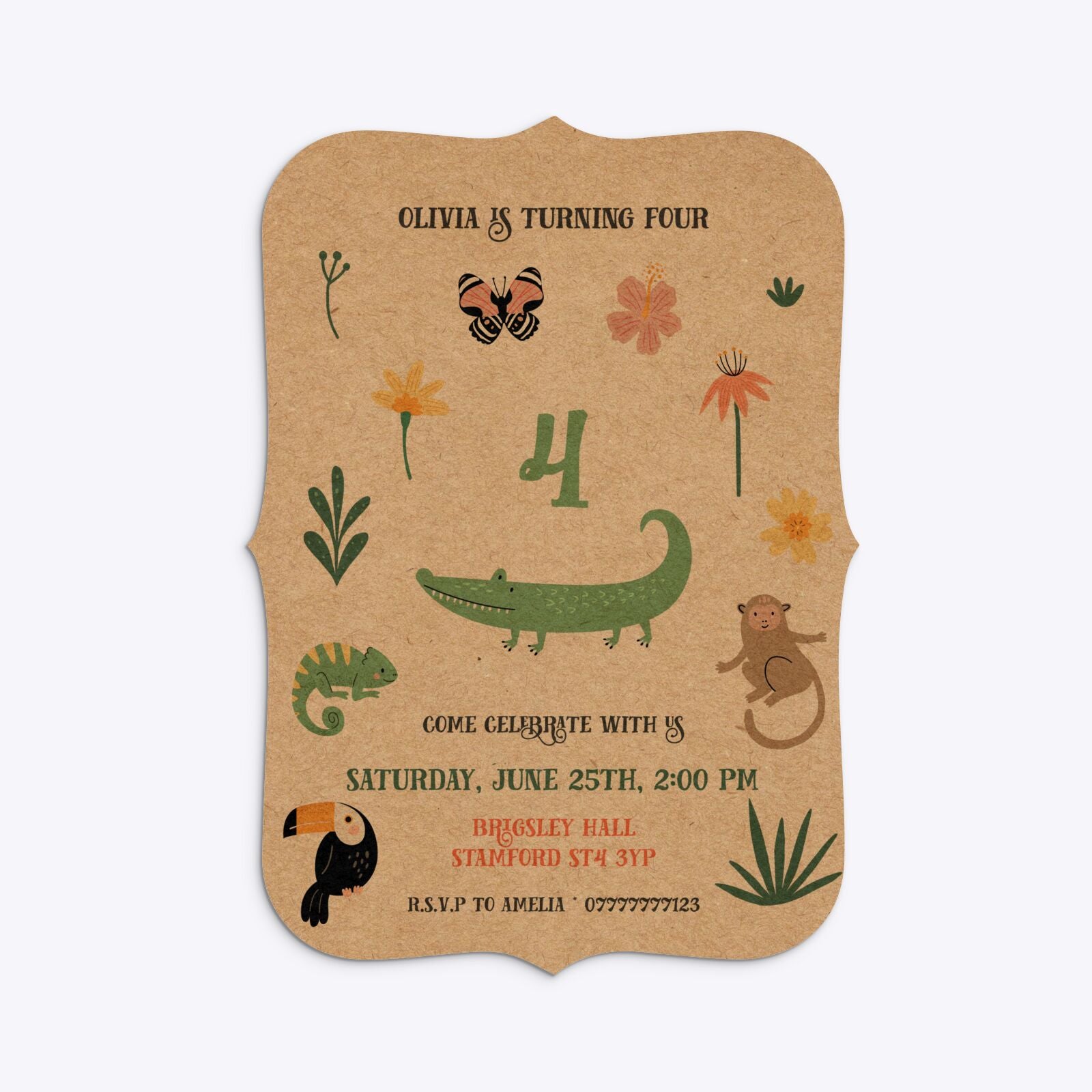 Animals Personalised Happy Birthday Bracket Invitation Kraft