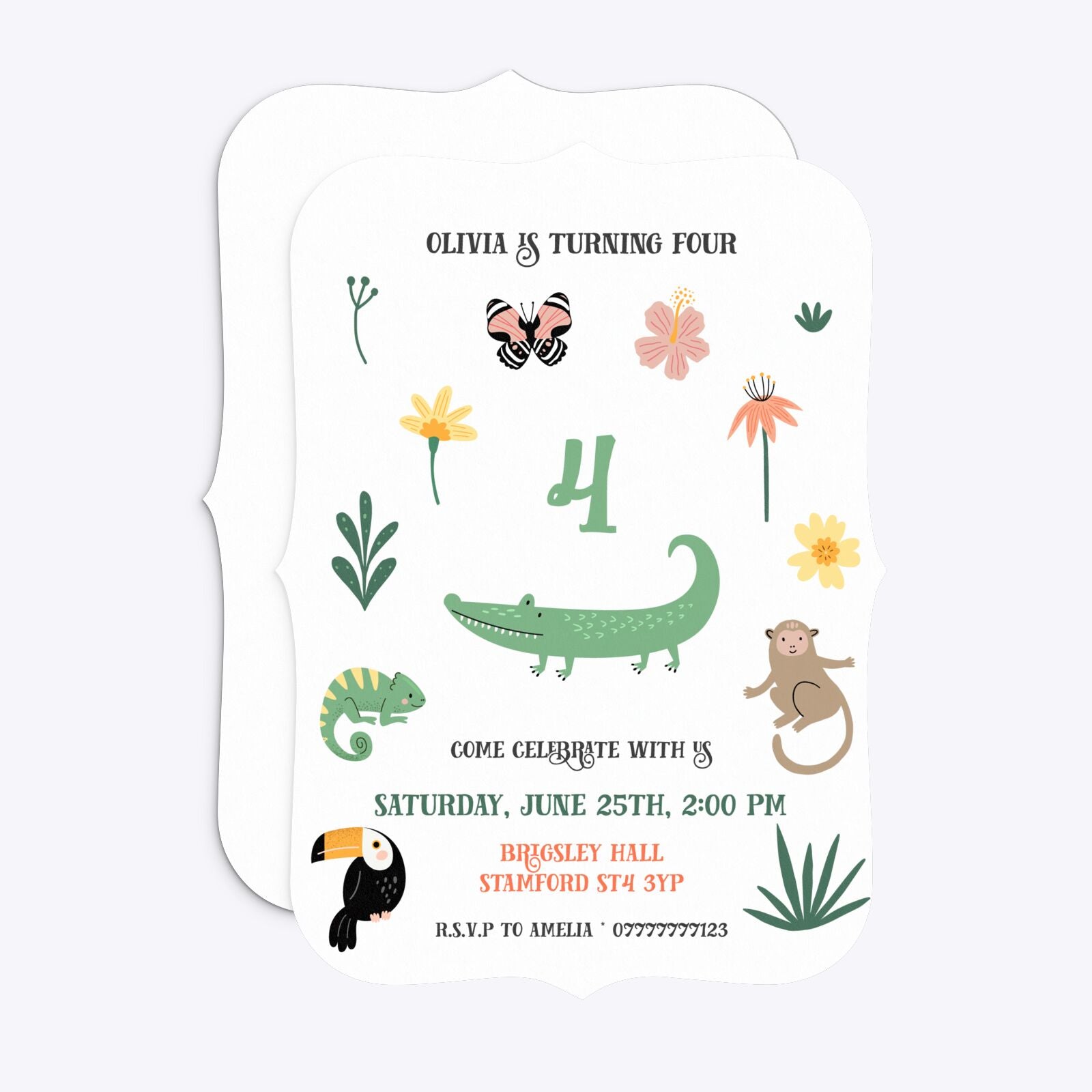 Animals Personalised Happy Birthday Bracket Invitation Matte Paper Front and Back Image