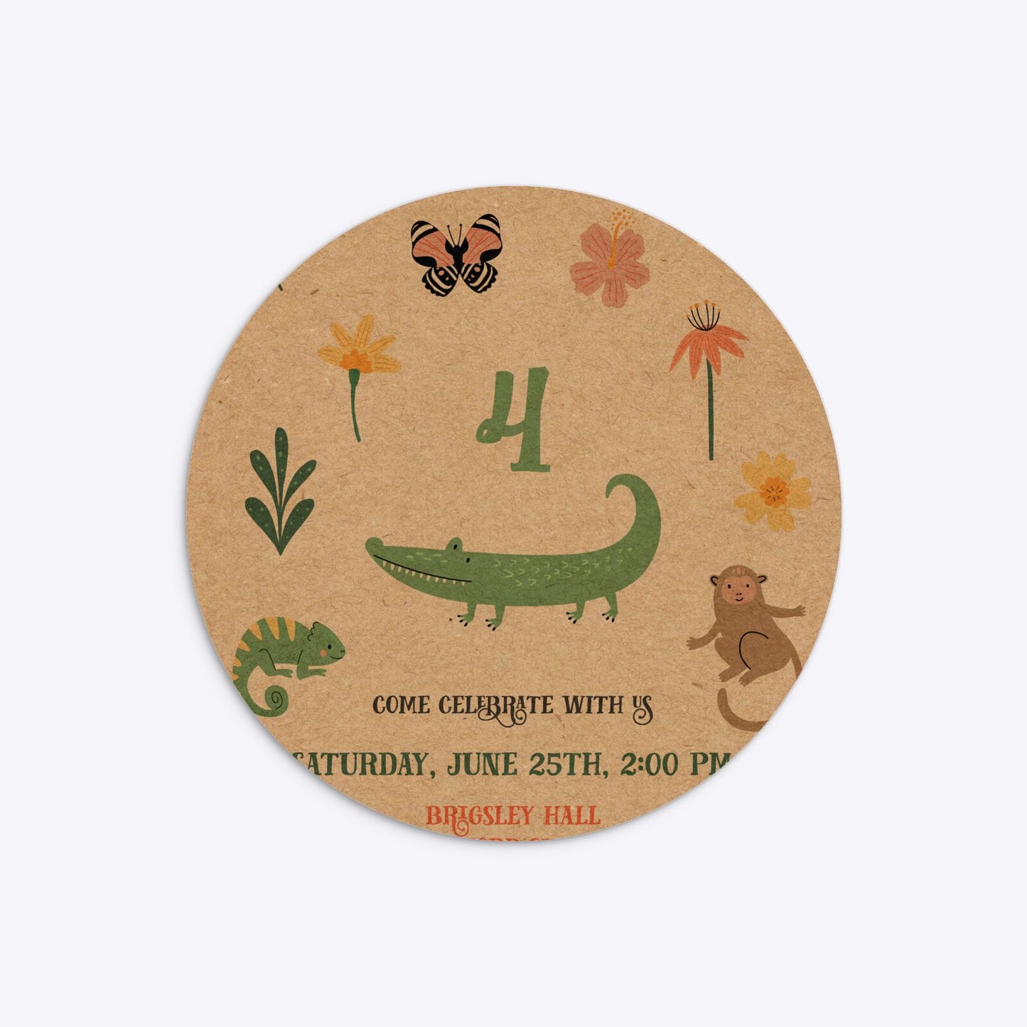 Animals Personalised Happy Birthday Circle 5 25x5 25 Invitation Kraft