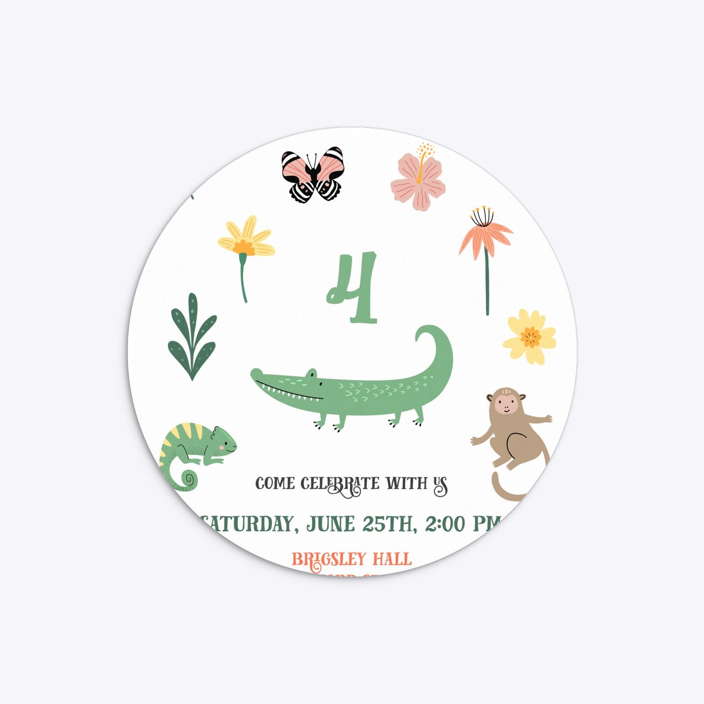 Animals Personalised Happy Birthday Circle 5 25x5 25 Invitation Matte Paper