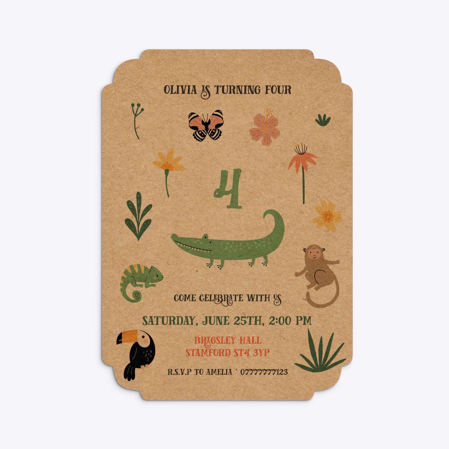 Animals Personalised Happy Birthday Deco Invitation Kraft