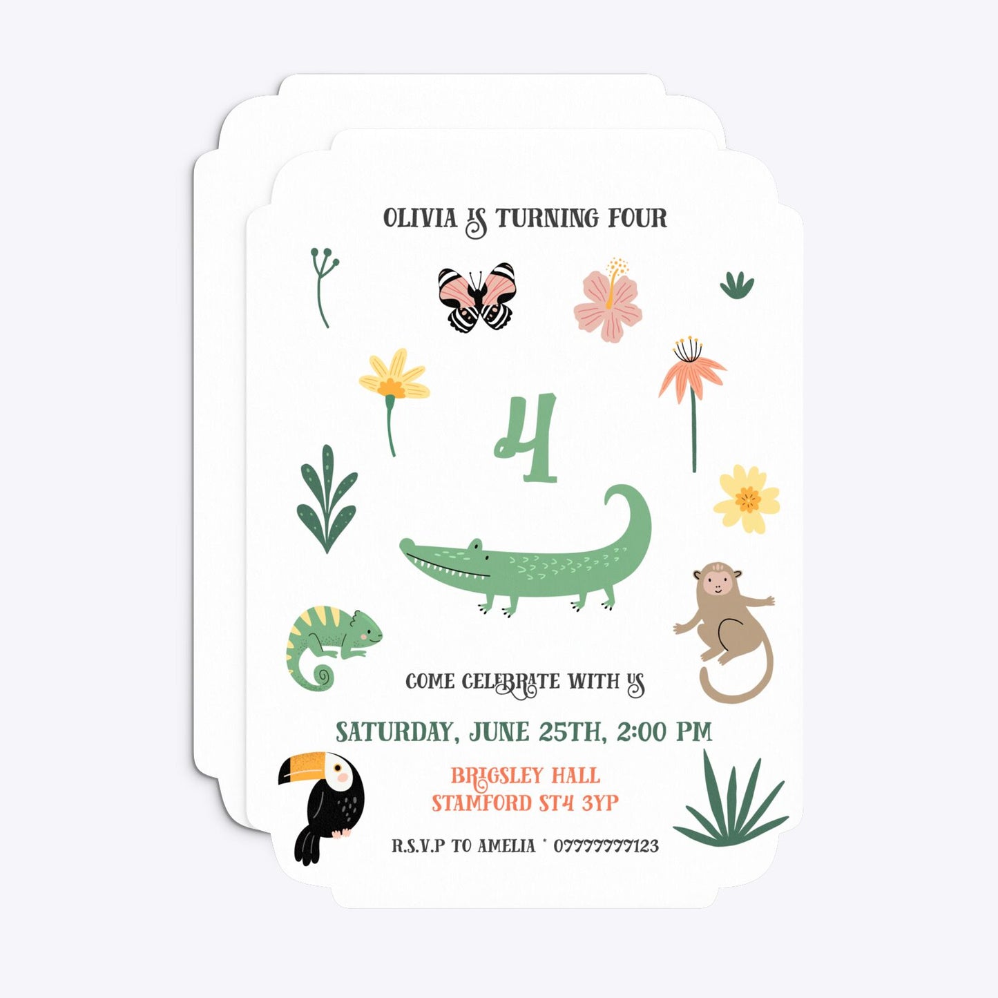Animals Personalised Happy Birthday Deco Invitation Matte Paper Front and Back Image
