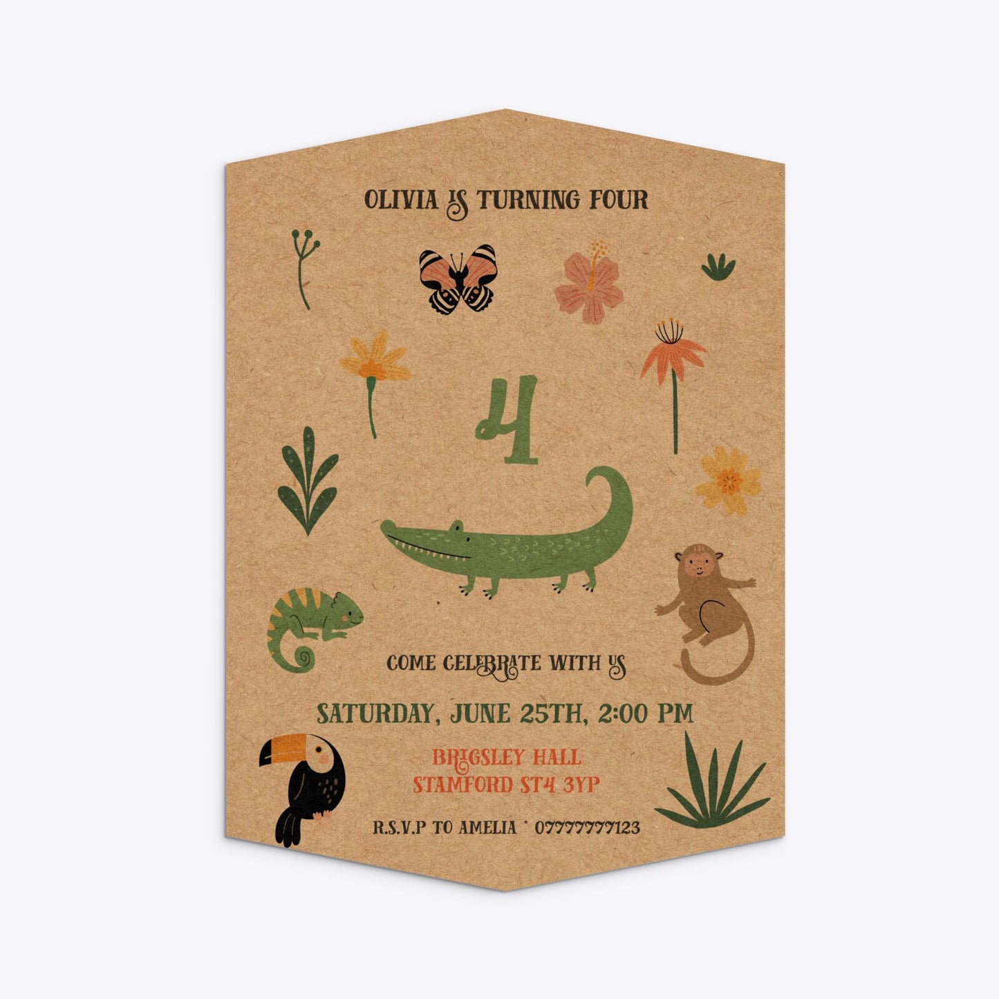 Animals Personalised Happy Birthday Geo Invitation Kraft