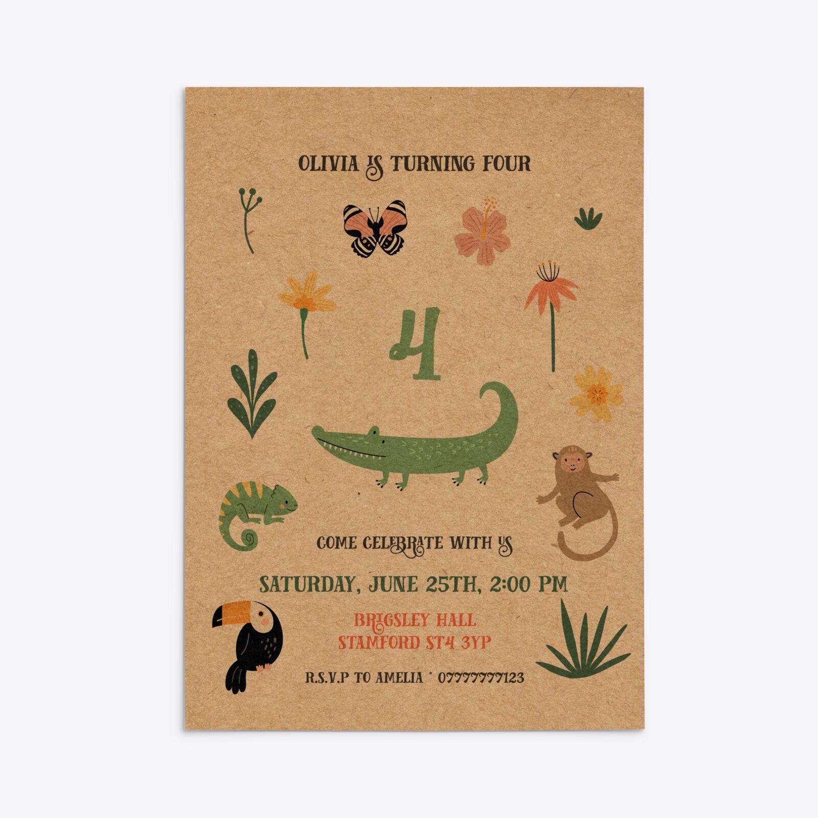 Animals Personalised Happy Birthday Rectangle Invitation Kraft