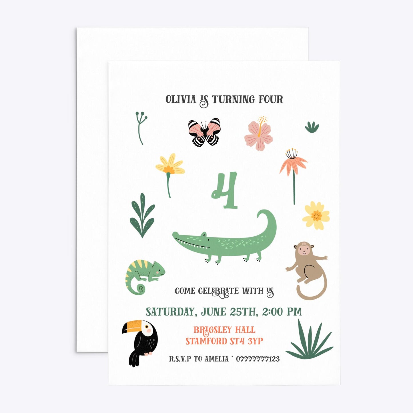 Animals Personalised Happy Birthday Rectangle Invitation Matte Paper Front and Back Image