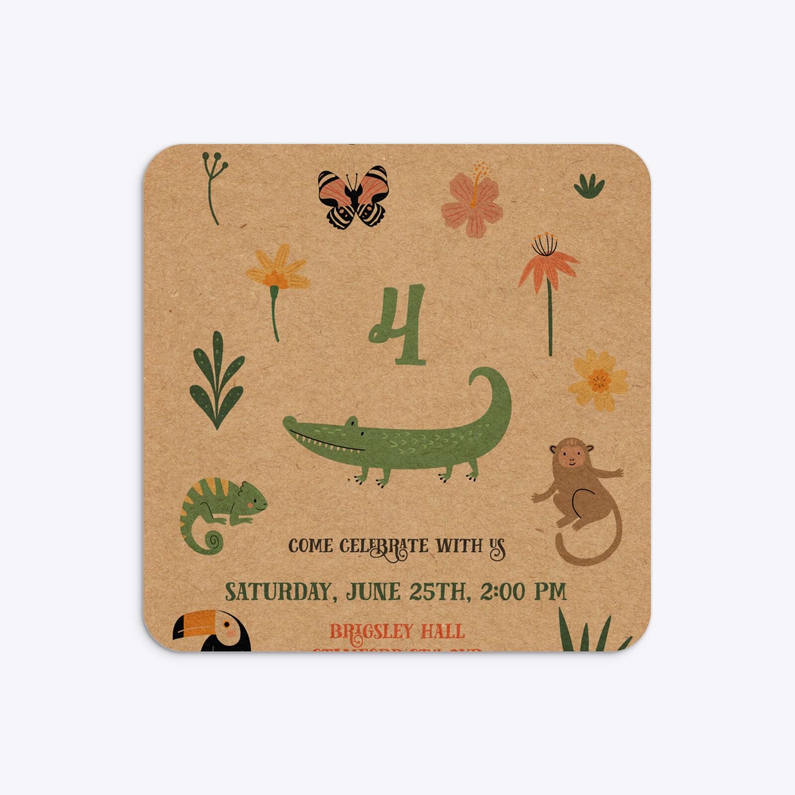 Animals Personalised Happy Birthday Rounded 5 25x5 25 Invitation Kraft