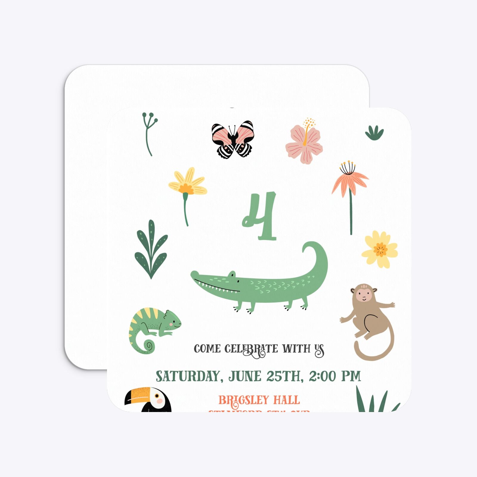 Animals Personalised Happy Birthday Rounded 5 25x5 25 Invitation Matte Paper Front and Back Image