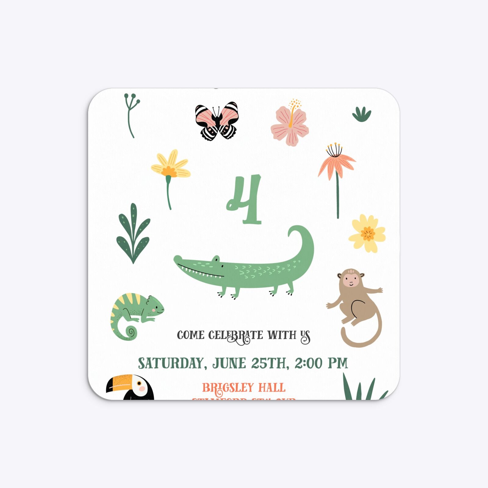 Animals Personalised Happy Birthday Rounded 5 25x5 25 Invitation Matte Paper