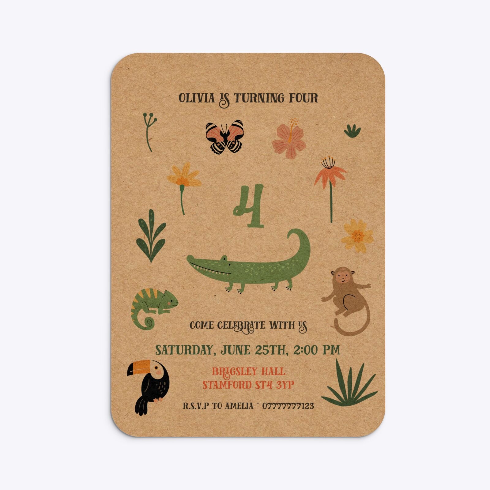 Animals Personalised Happy Birthday Rounded Invitation Kraft