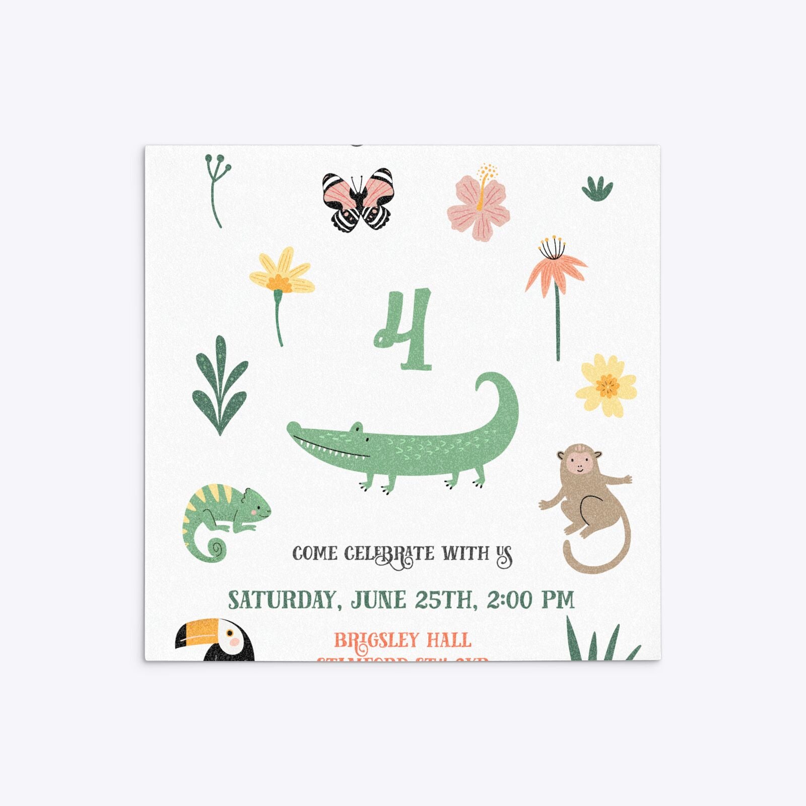 Animals Personalised Happy Birthday Square 5 25x5 25 Invitation Glitter