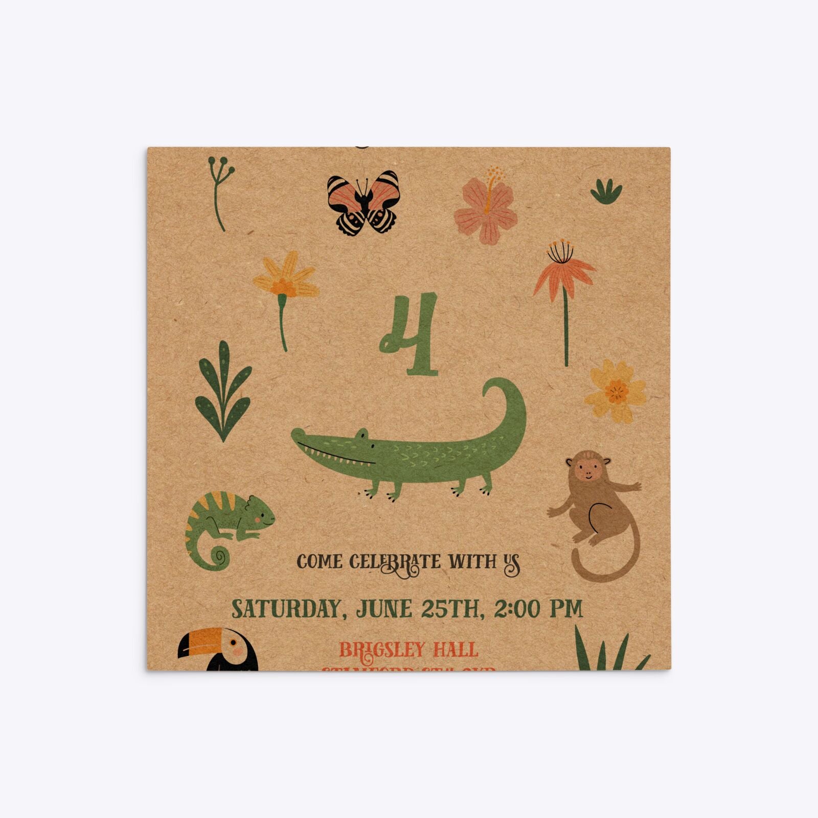 Animals Personalised Happy Birthday Square 5 25x5 25 Invitation Kraft