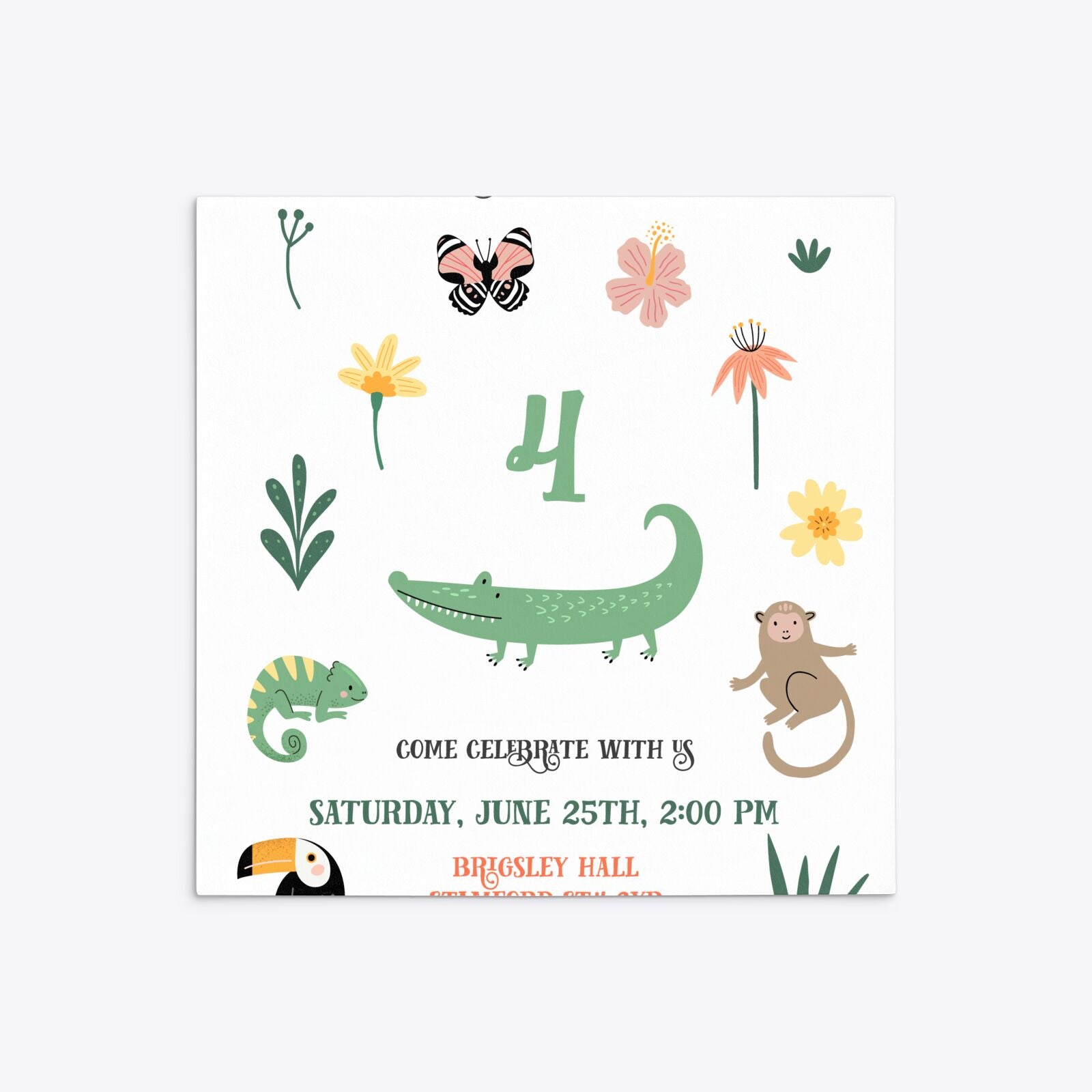 Animals Personalised Happy Birthday Square 5 25x5 25 Invitation Matte Paper