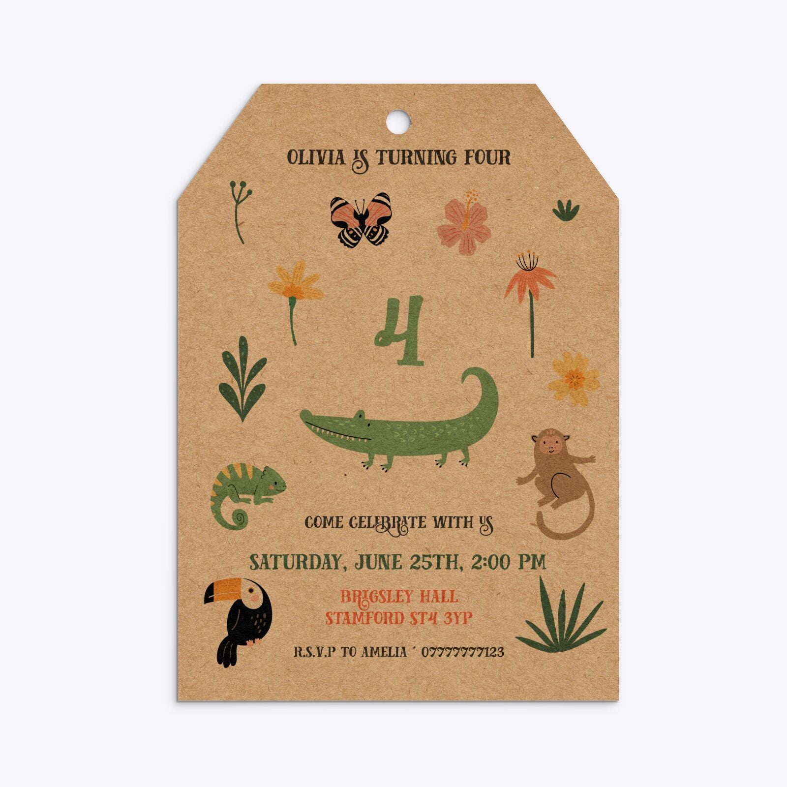 Animals Personalised Happy Birthday Tag Invitation Kraft