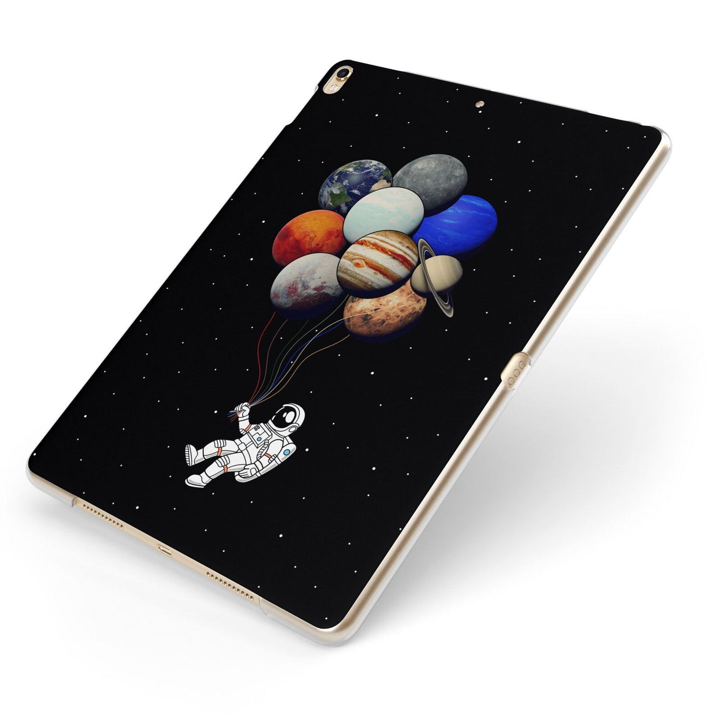 Astronaut Planet Balloons Apple iPad Case on Gold iPad Side View