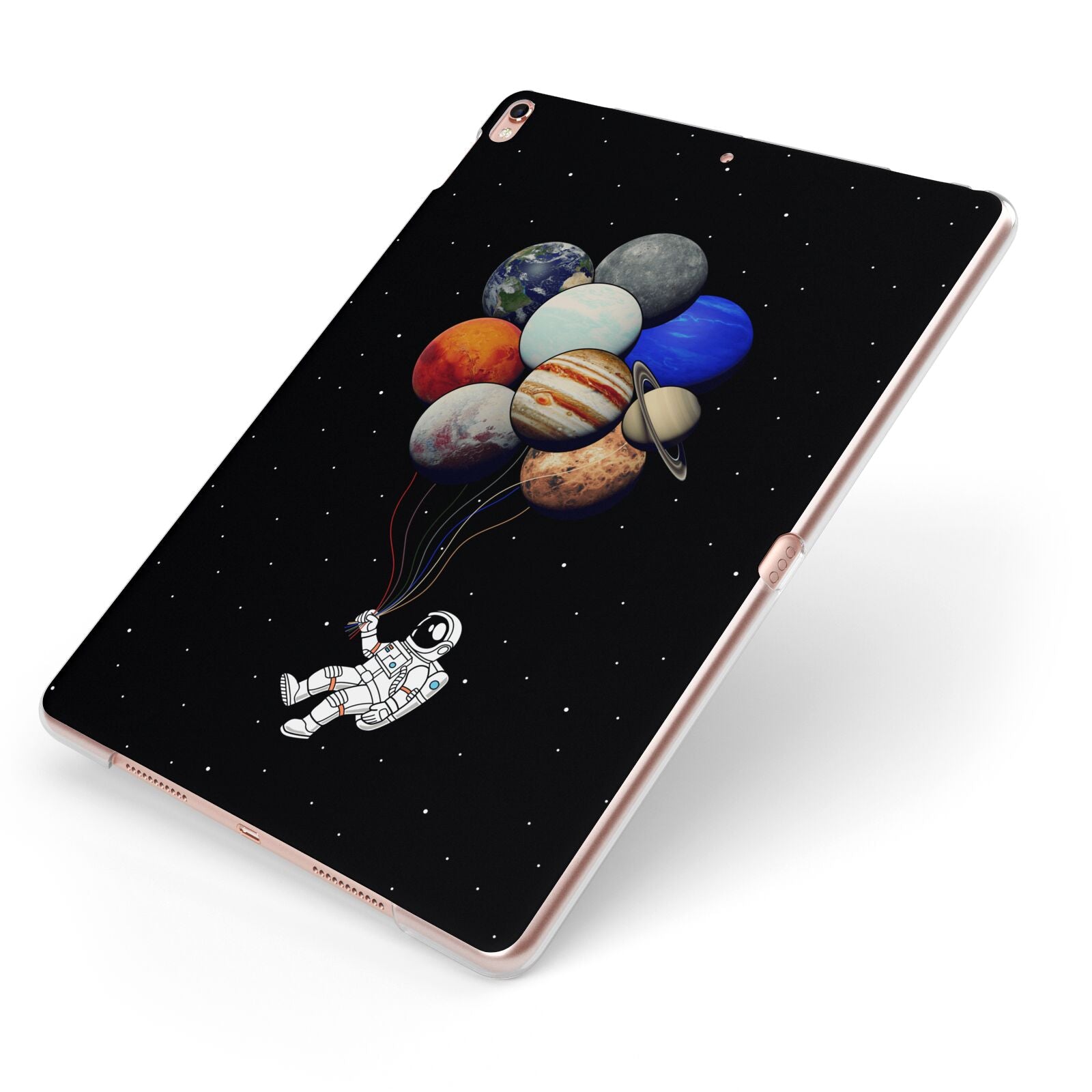 Astronaut Planet Balloons Apple iPad Case on Rose Gold iPad Side View