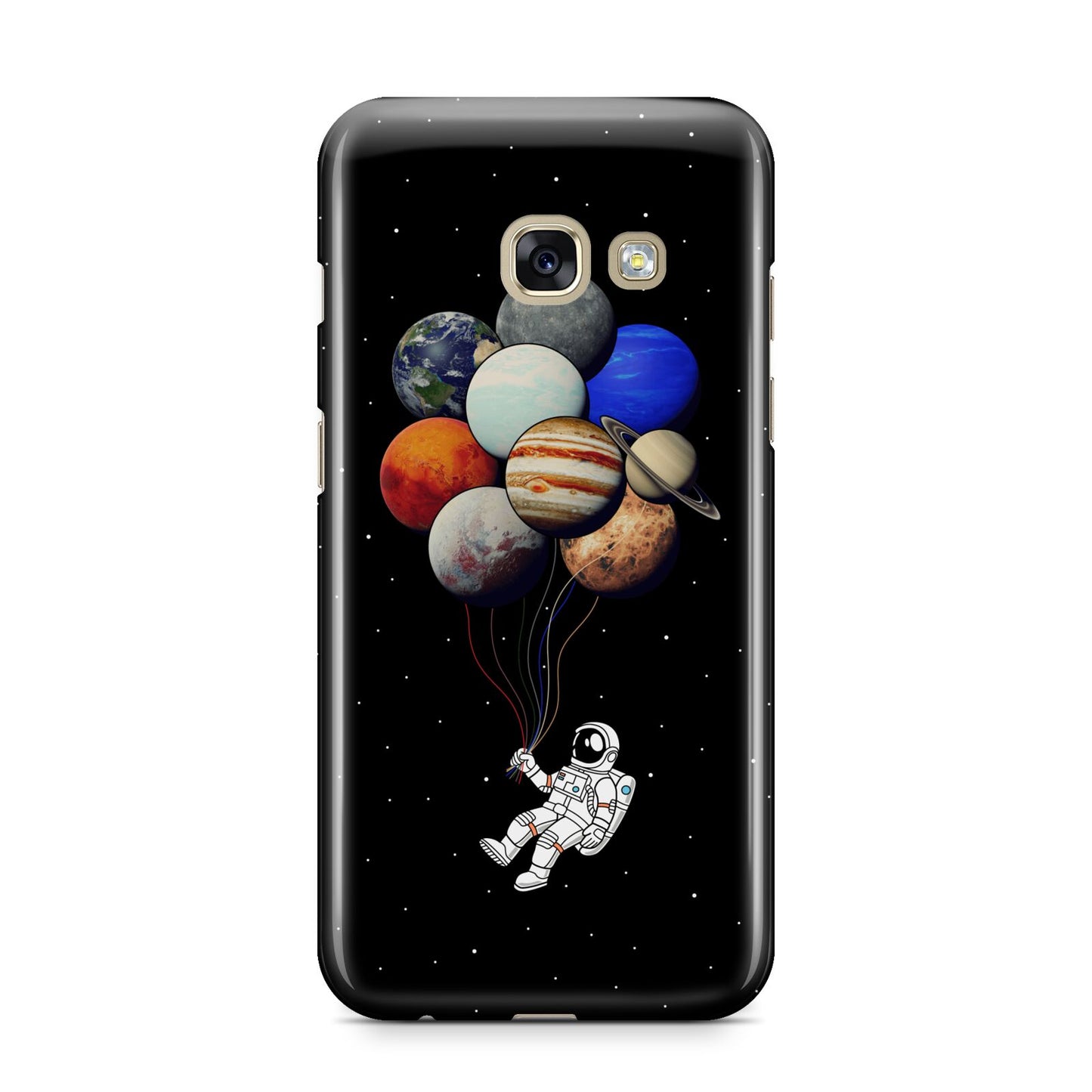 Astronaut Planet Balloons Samsung Galaxy A3 2017 Case on gold phone