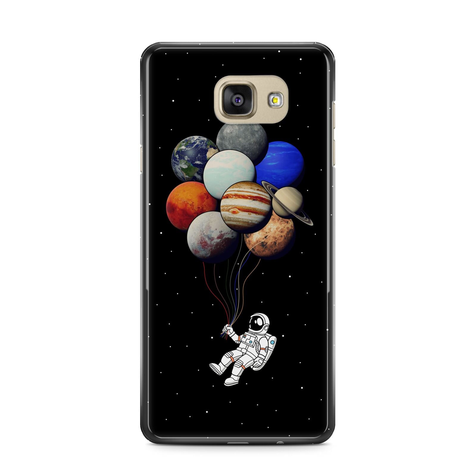 Astronaut Planet Balloons Samsung Galaxy A7 2016 Case on gold phone