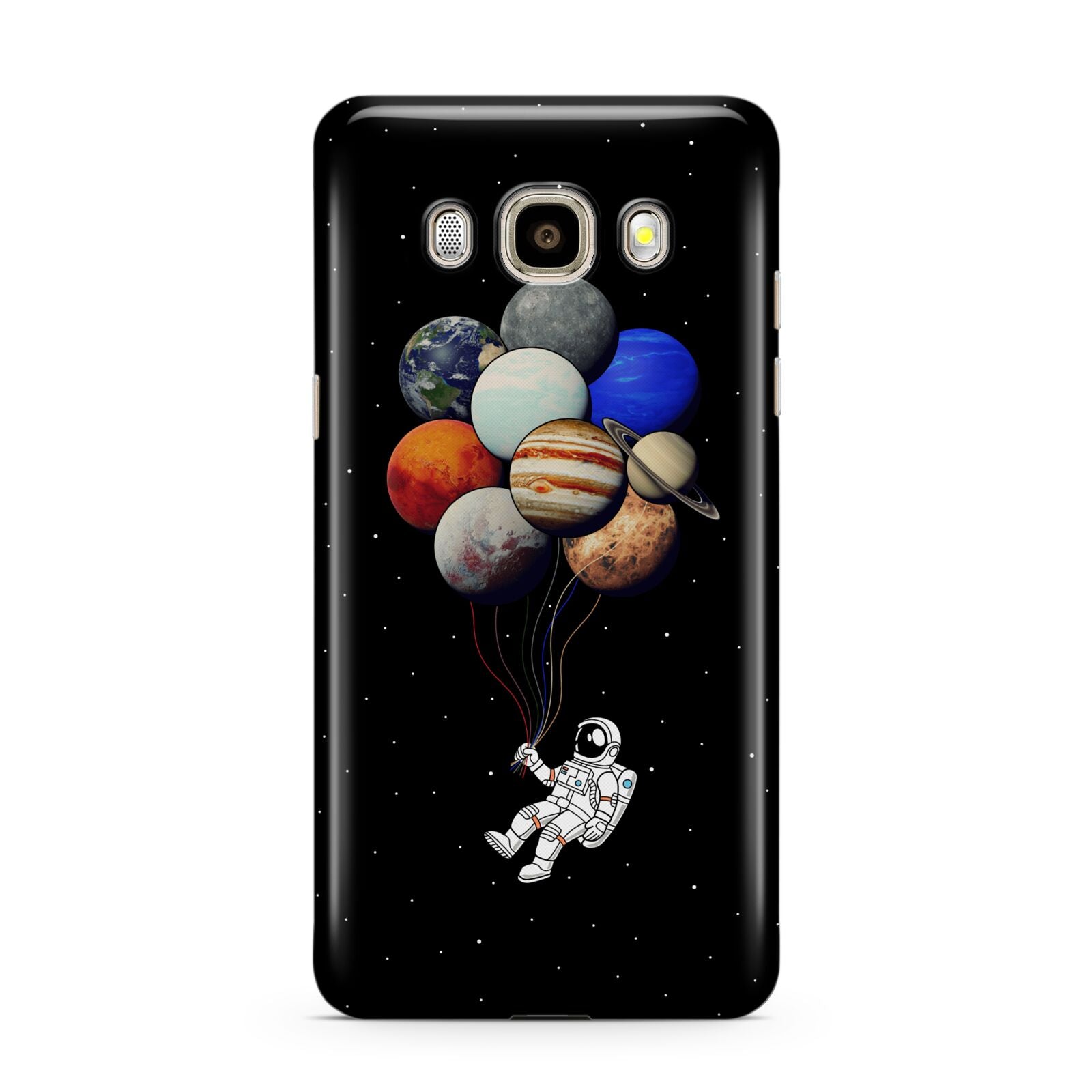 Astronaut Planet Balloons Samsung Galaxy J7 2016 Case on gold phone