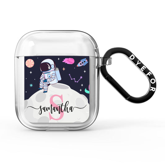 Astronaut in Candy Space with Name AirPods Clear Case