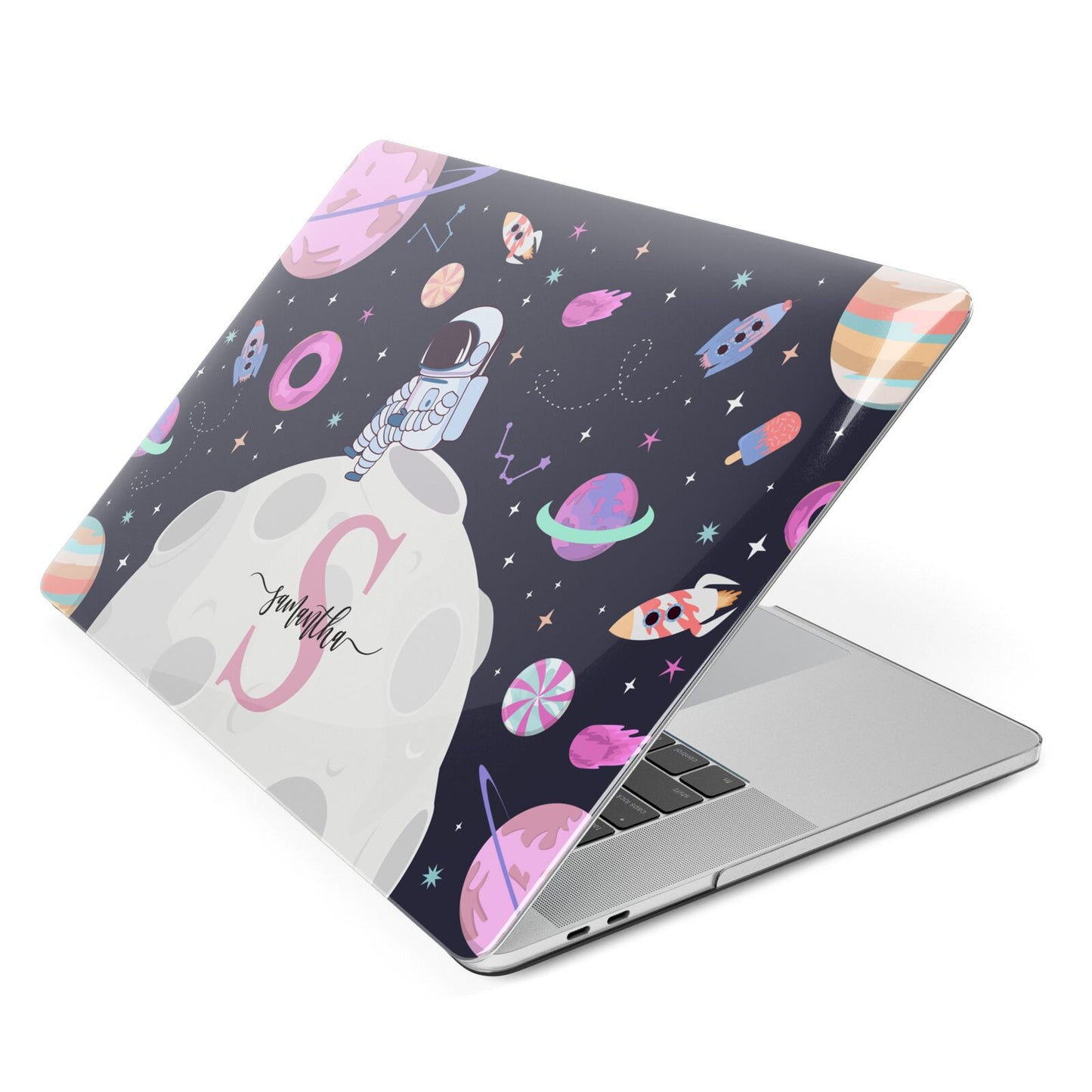 Astronaut in Candy Space with Name Apple MacBook Case Side View