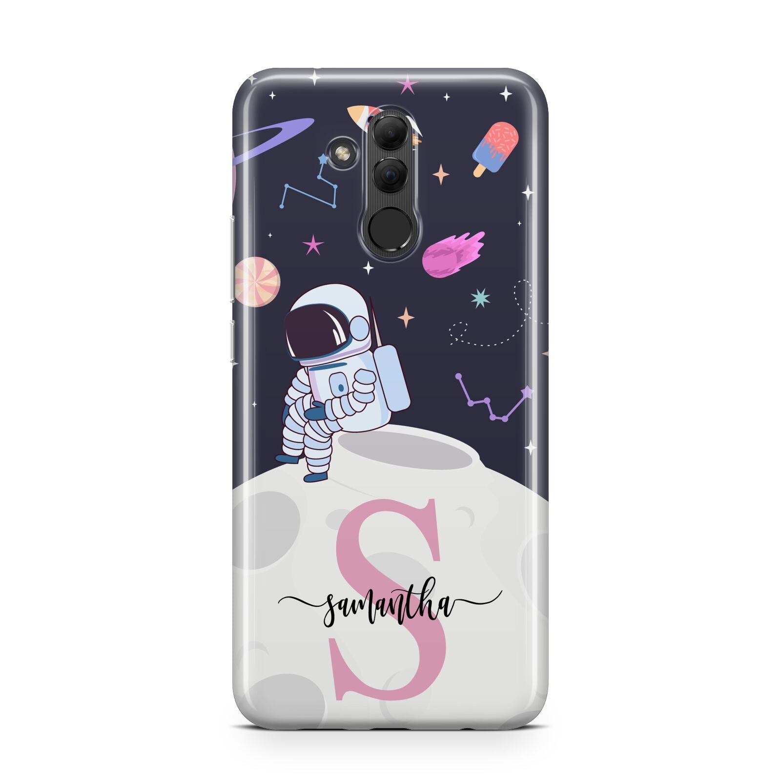 Astronaut in Candy Space with Name Huawei Mate 20 Lite