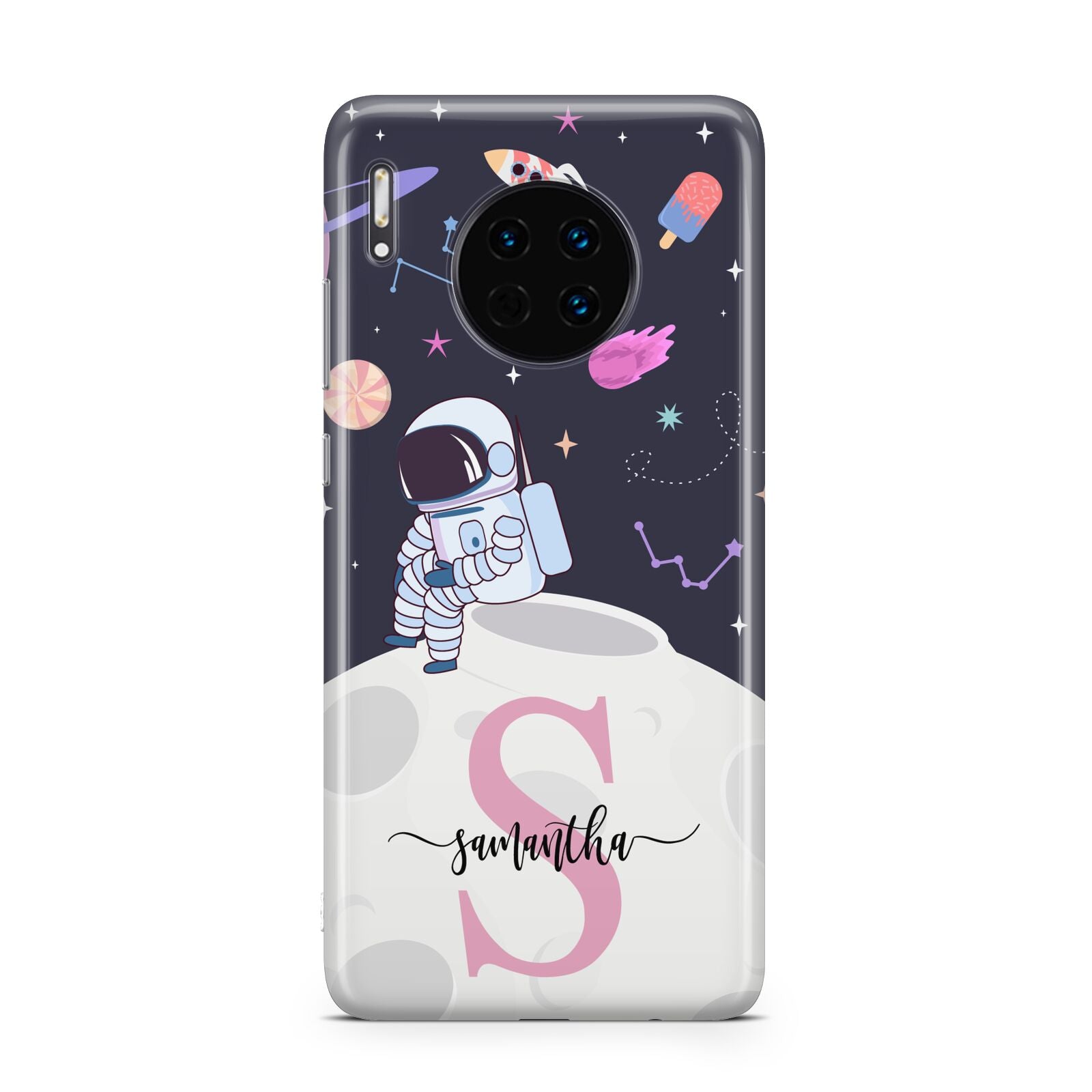 Astronaut in Candy Space with Name Huawei Mate 30