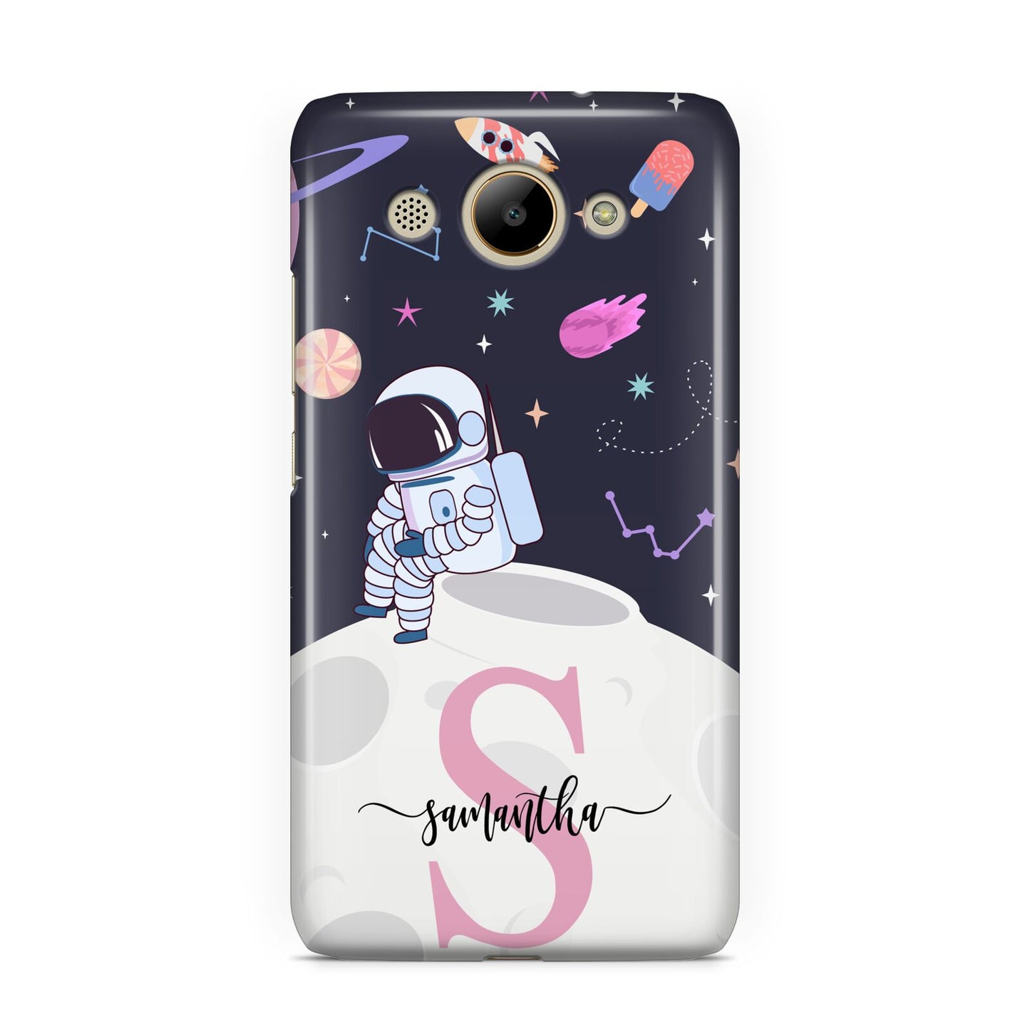 Astronaut in Candy Space with Name Huawei Y3 2017