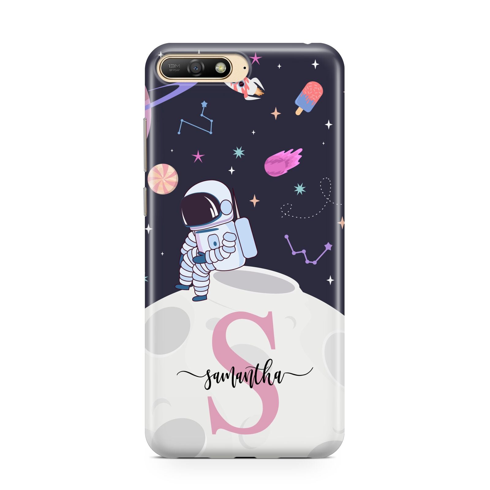 Astronaut in Candy Space with Name Huawei Y6 2018