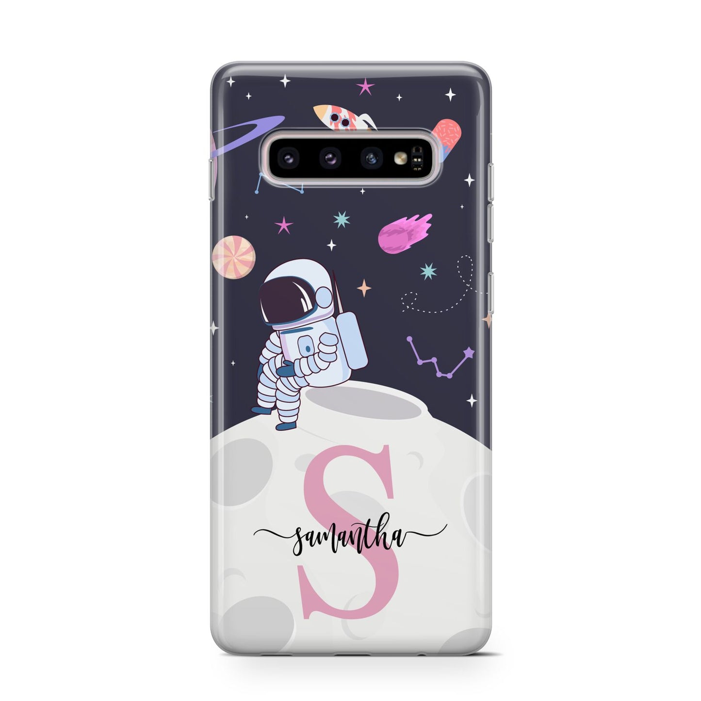 Astronaut in Candy Space with Name Protective Samsung Galaxy Case