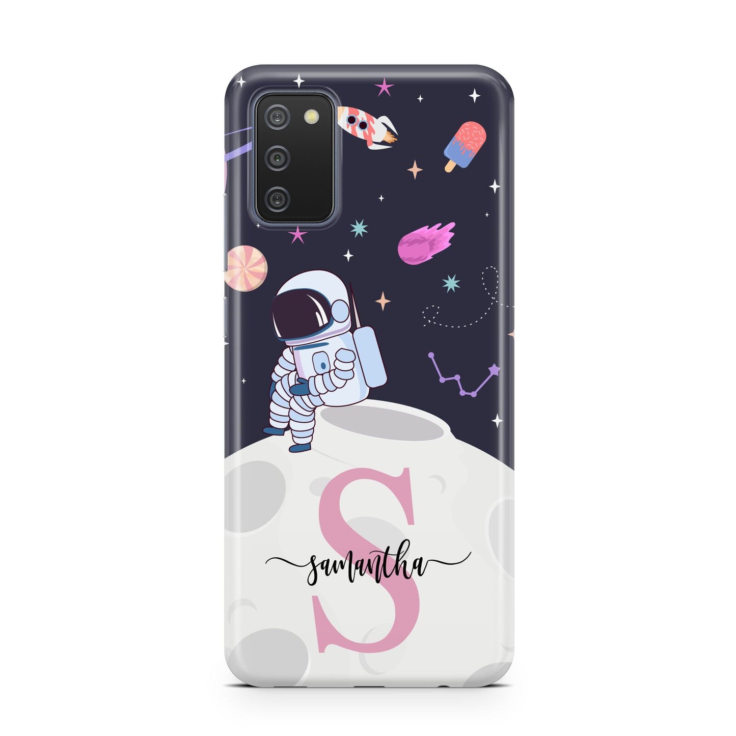 Astronaut in Candy Space with Name Samsung A02s Case