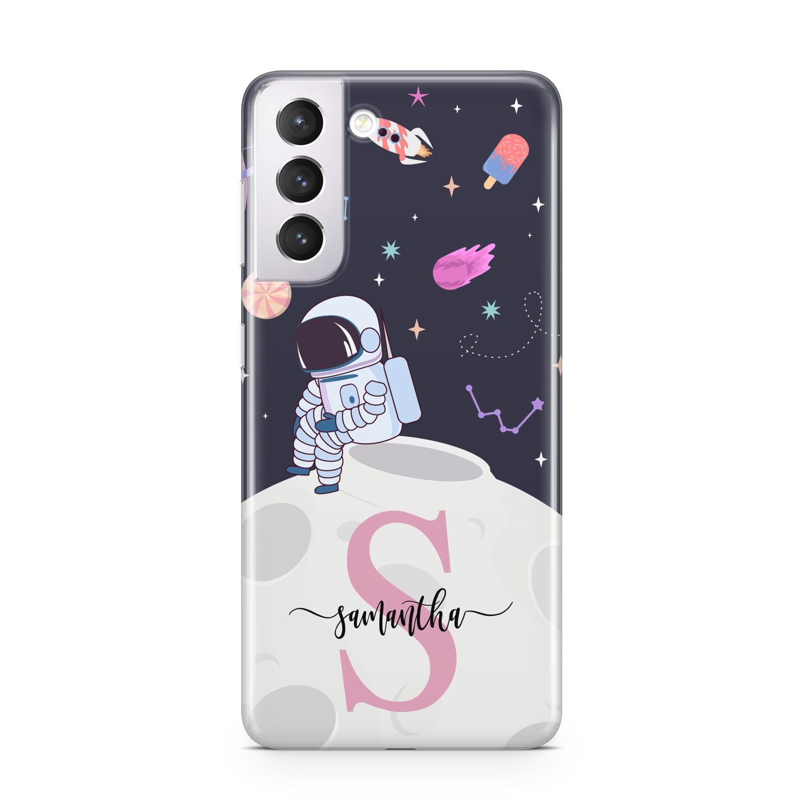 Astronaut in Candy Space with Name Samsung S21 Case