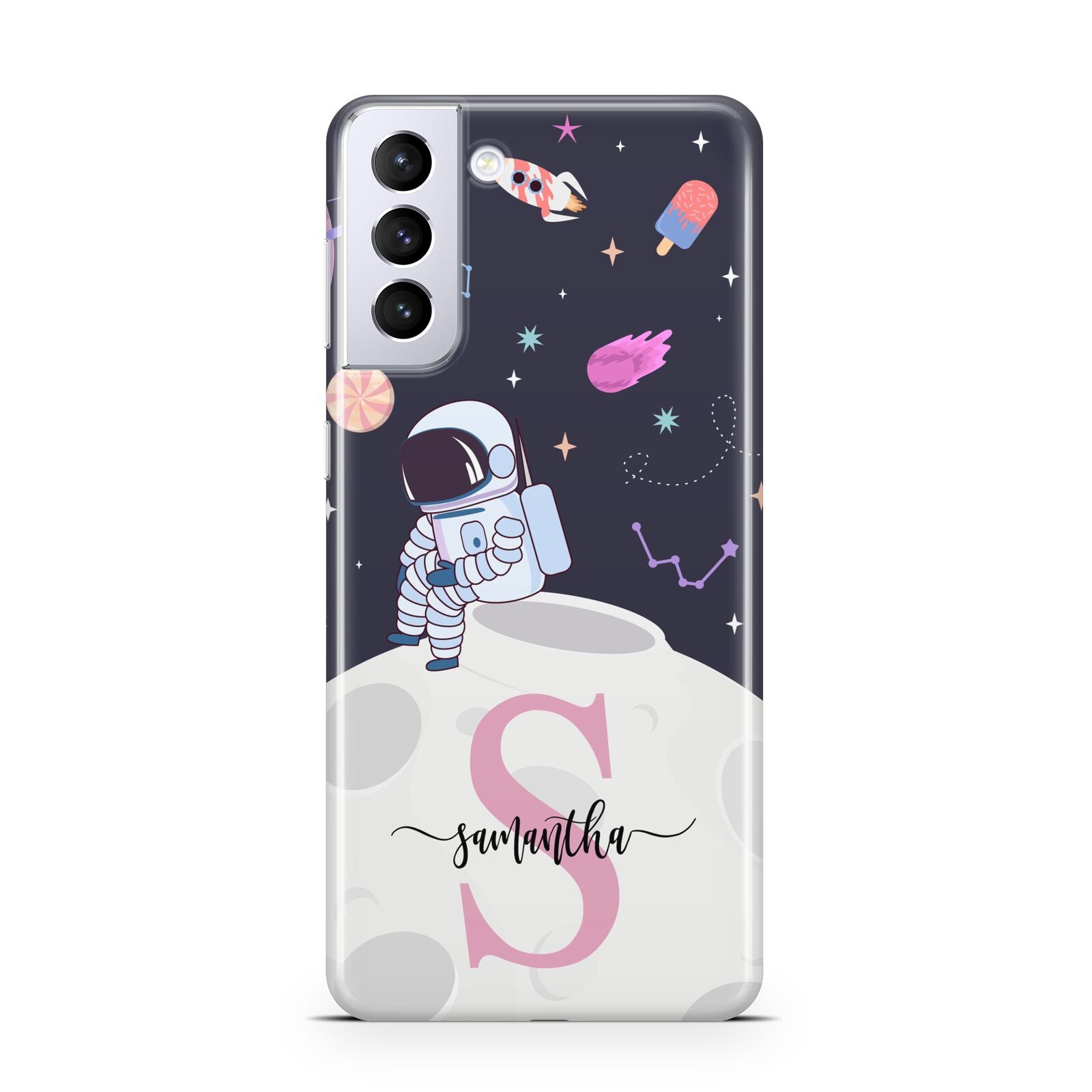 Astronaut in Candy Space with Name Samsung S21 Plus Case